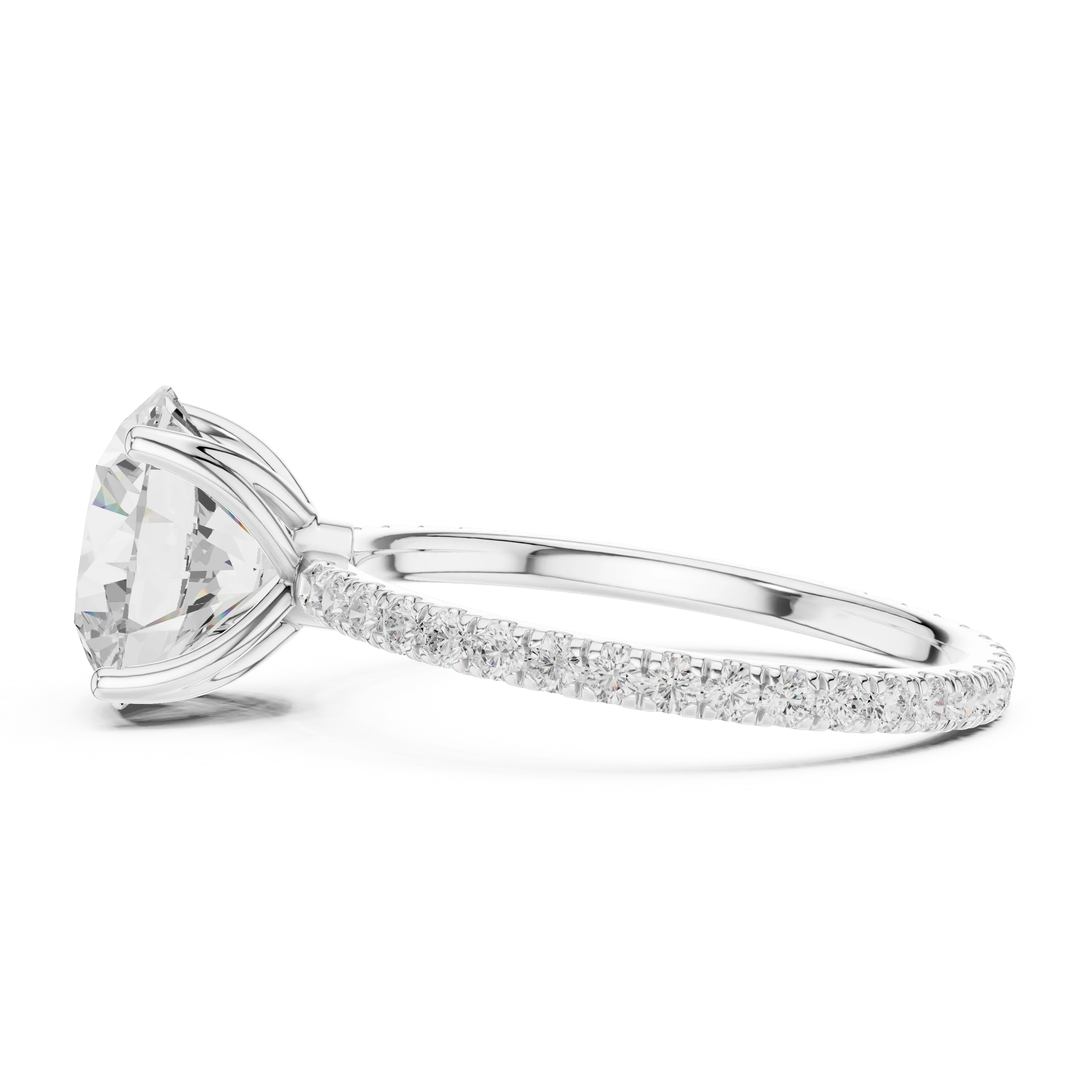 Round Shape Diamond Pave Band Engagement Ring
