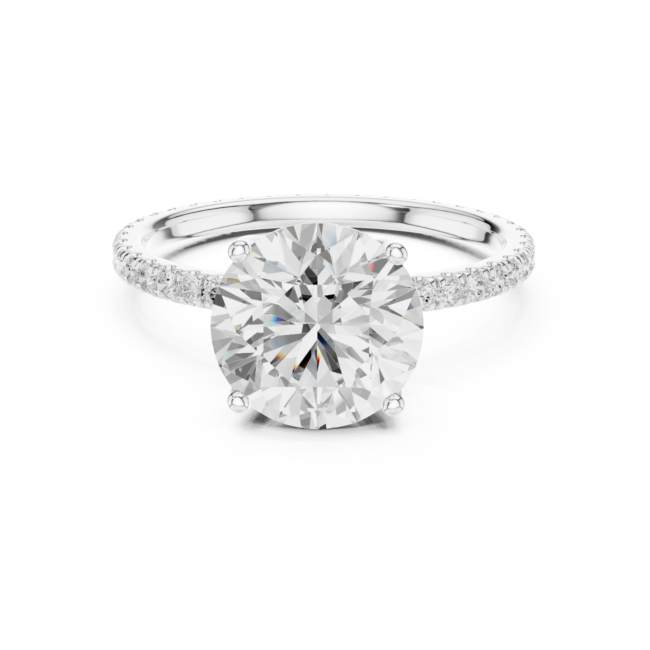 Round Shape Diamond Pave Band Engagement Ring