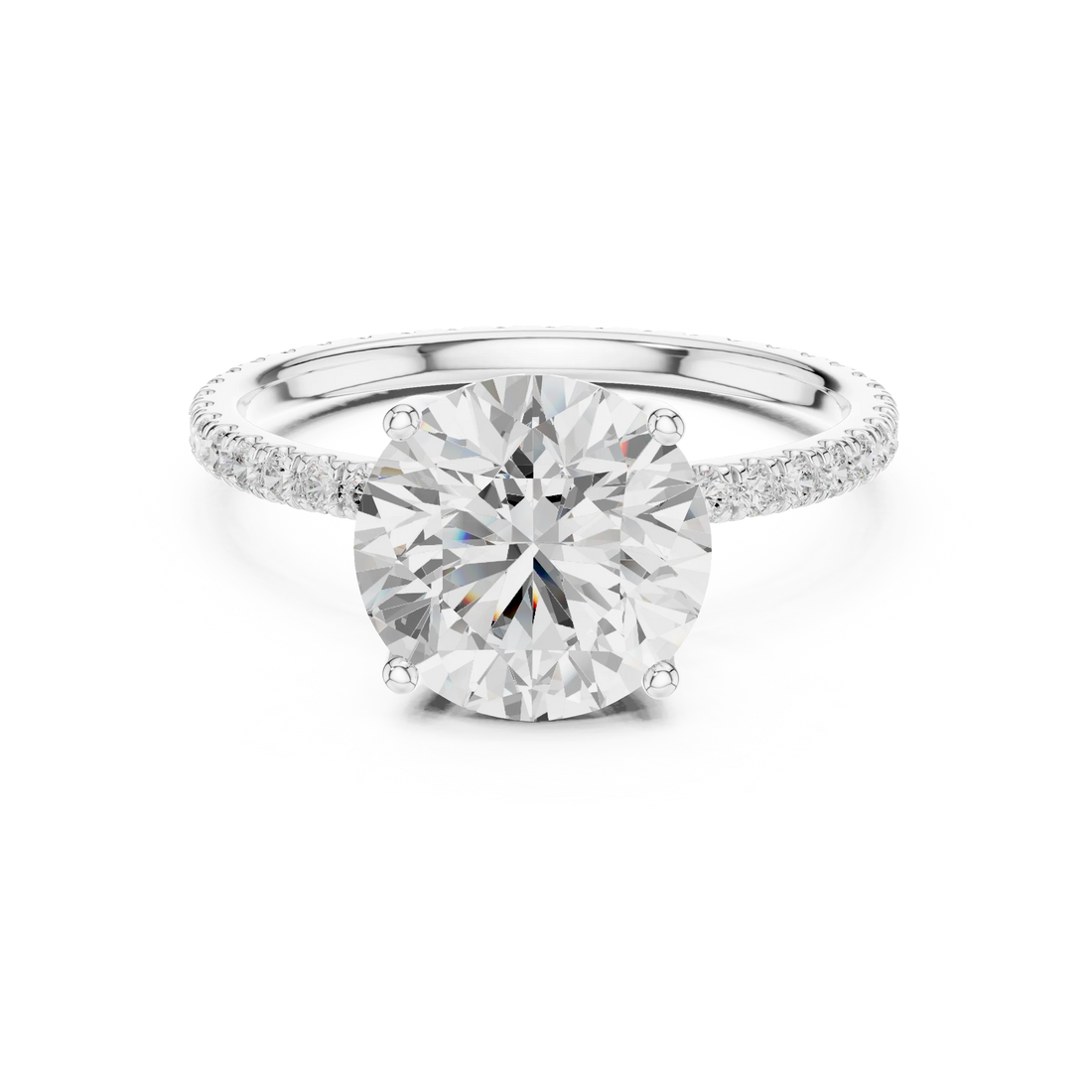 Round Shape Diamond Pave Band Engagement Ring