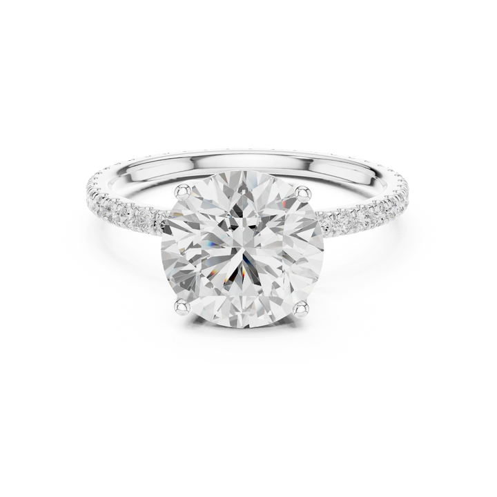 Round Shape Diamond Pave Band Engagement Ring
