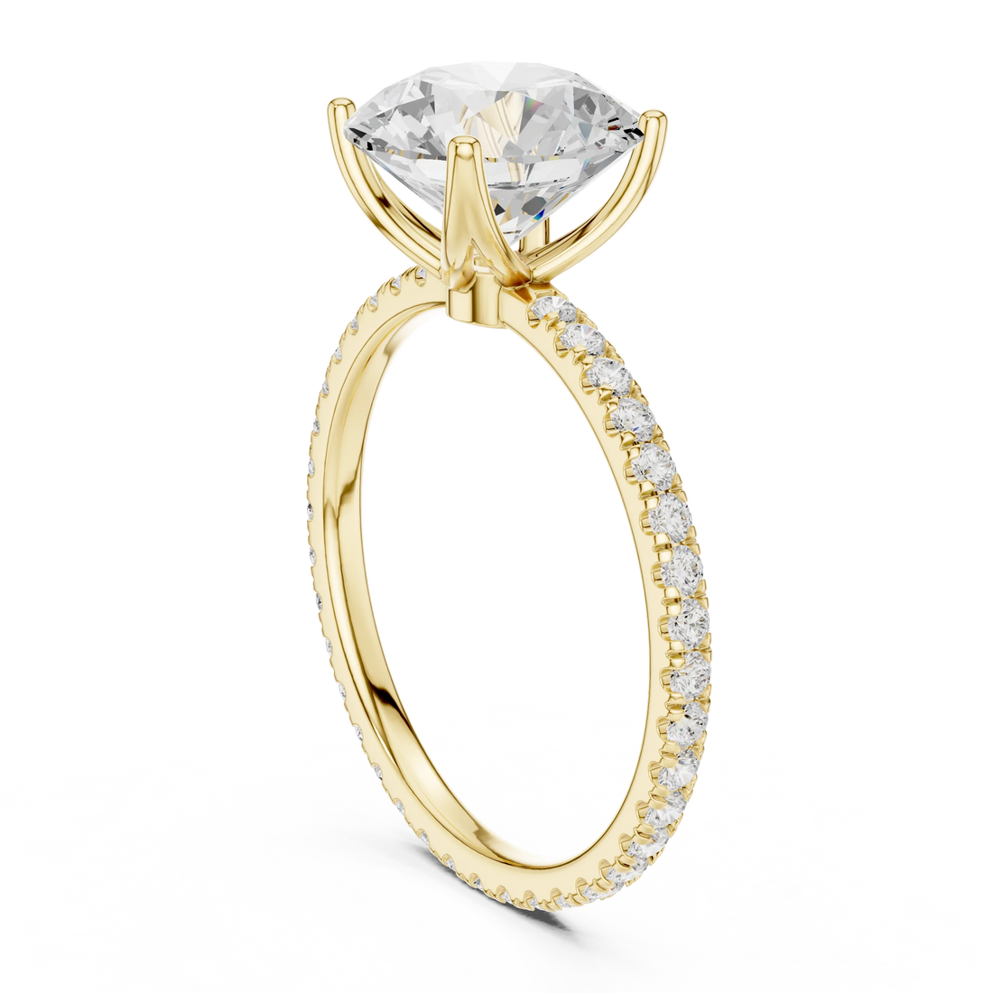 Round Shape Diamond Pave Band Engagement Ring