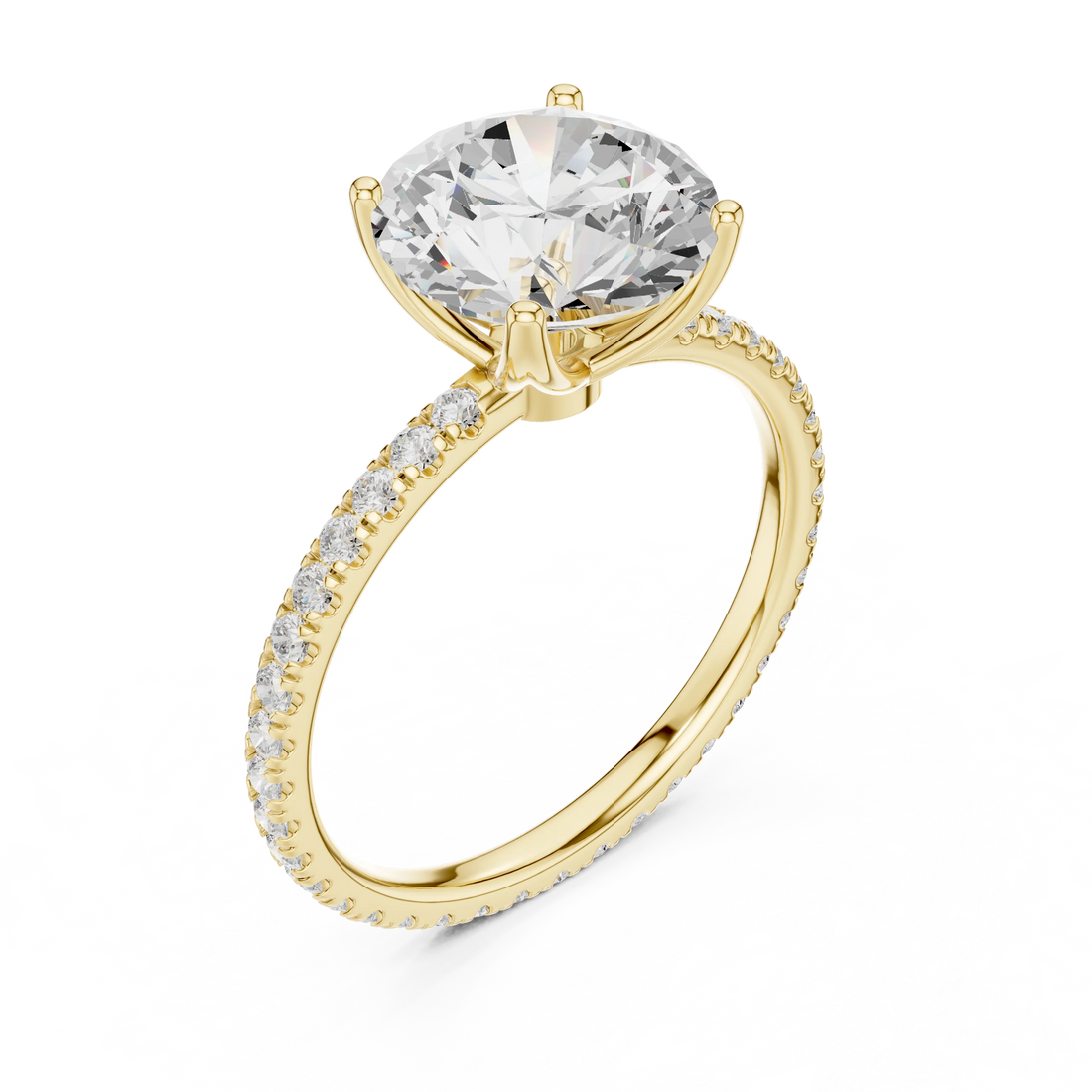 Round Shape Diamond Pave Band Engagement Ring