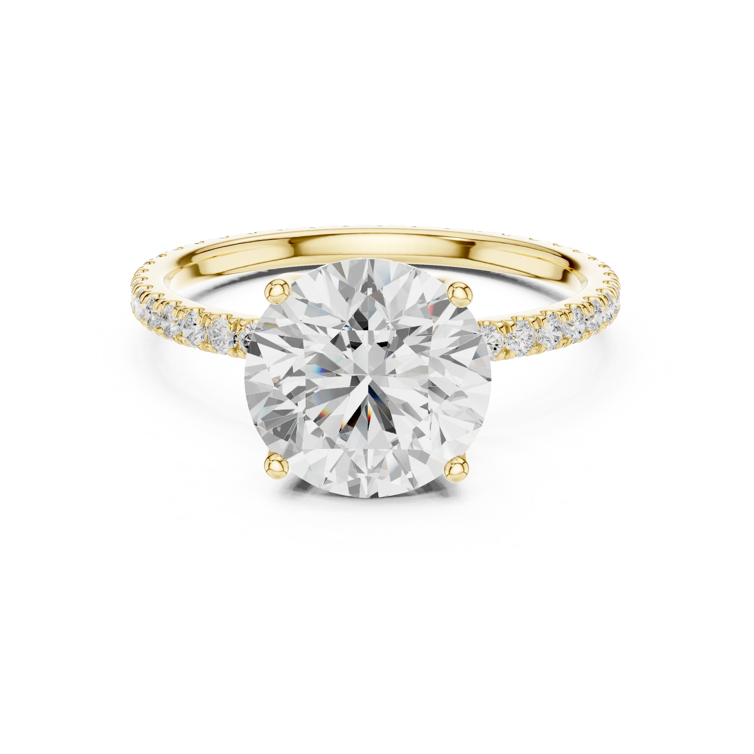 Round Shape Diamond Pave Band Engagement Ring