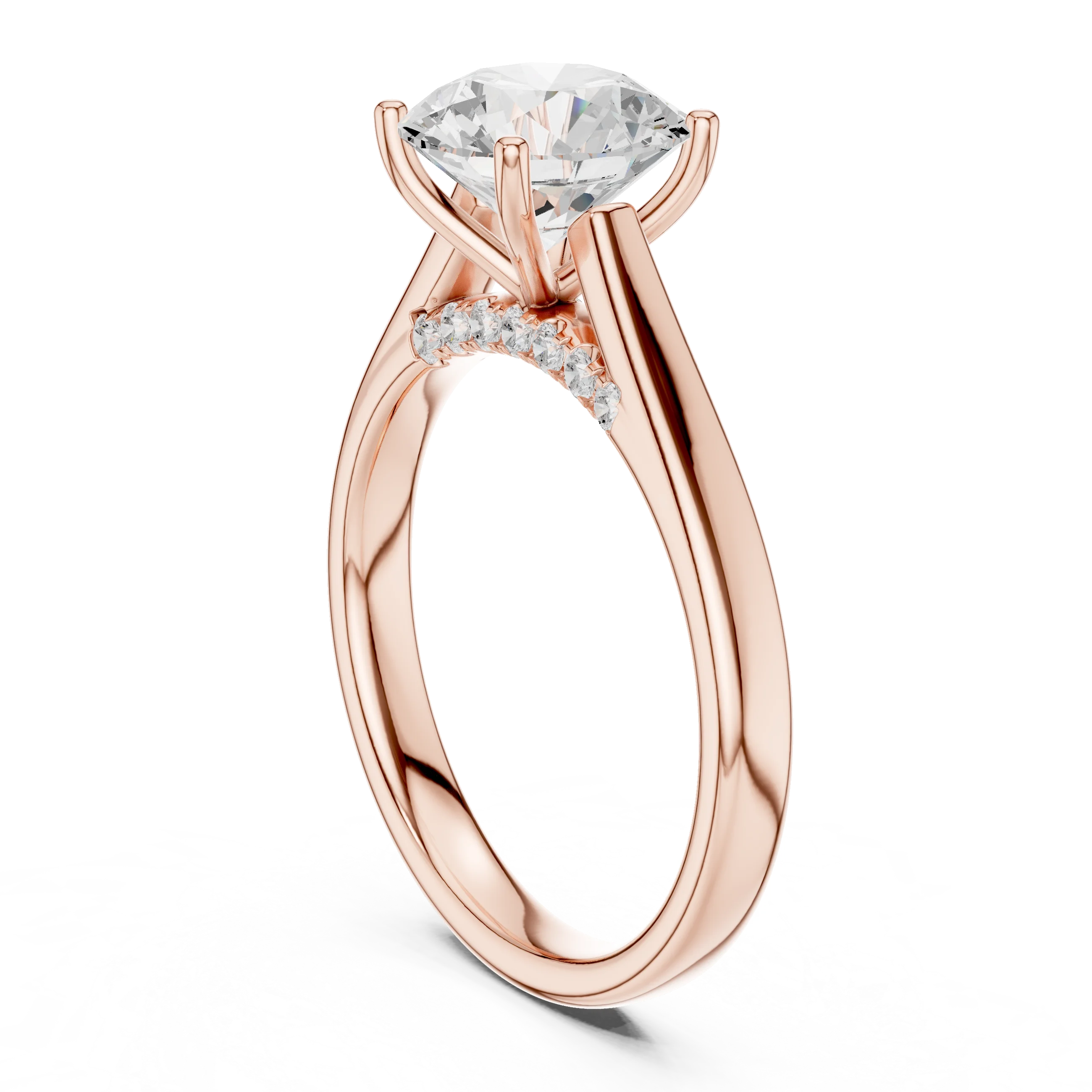 Round Cut Diamond Cathedral Pave Engagement Ring