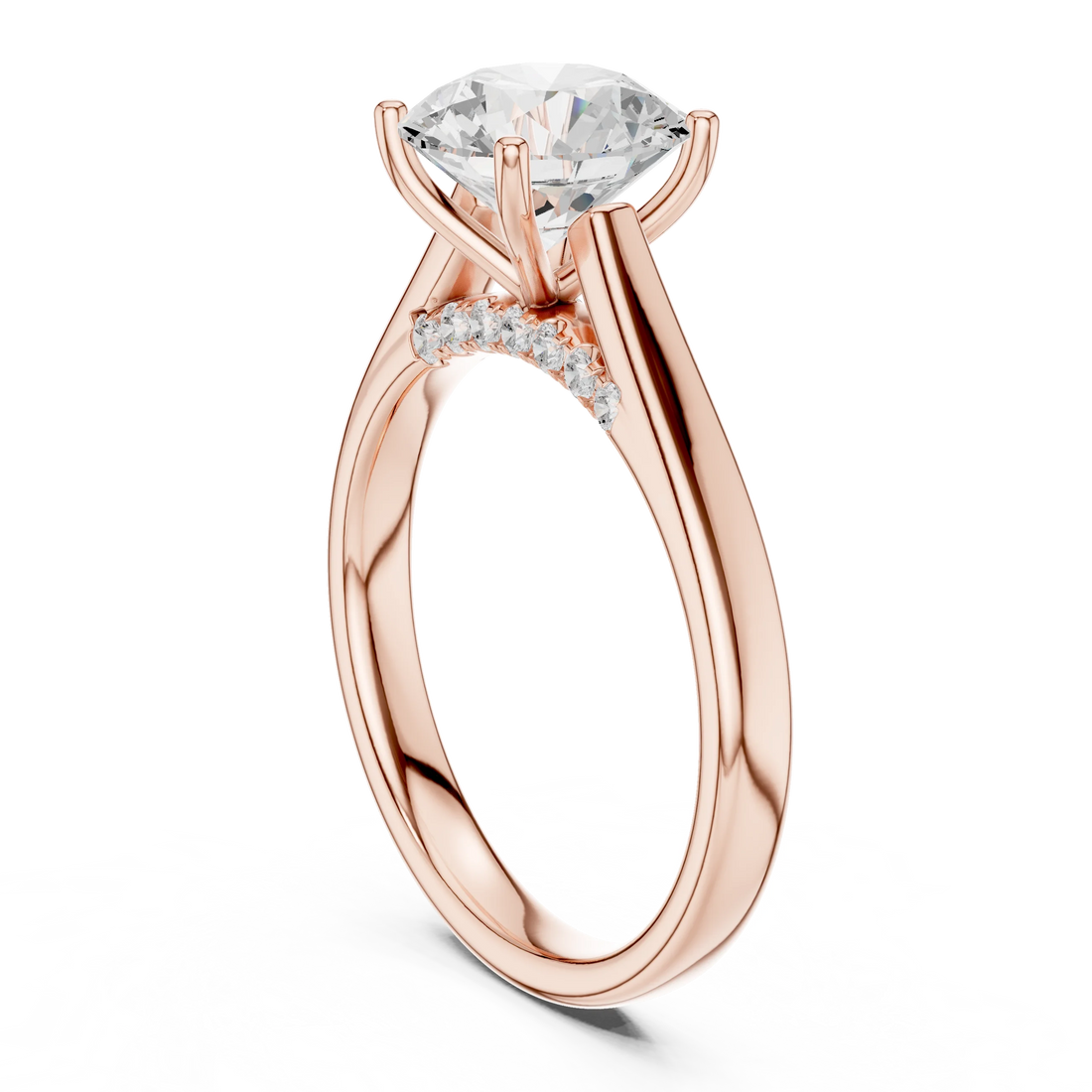Round Cut Diamond Cathedral Pave Engagement Ring