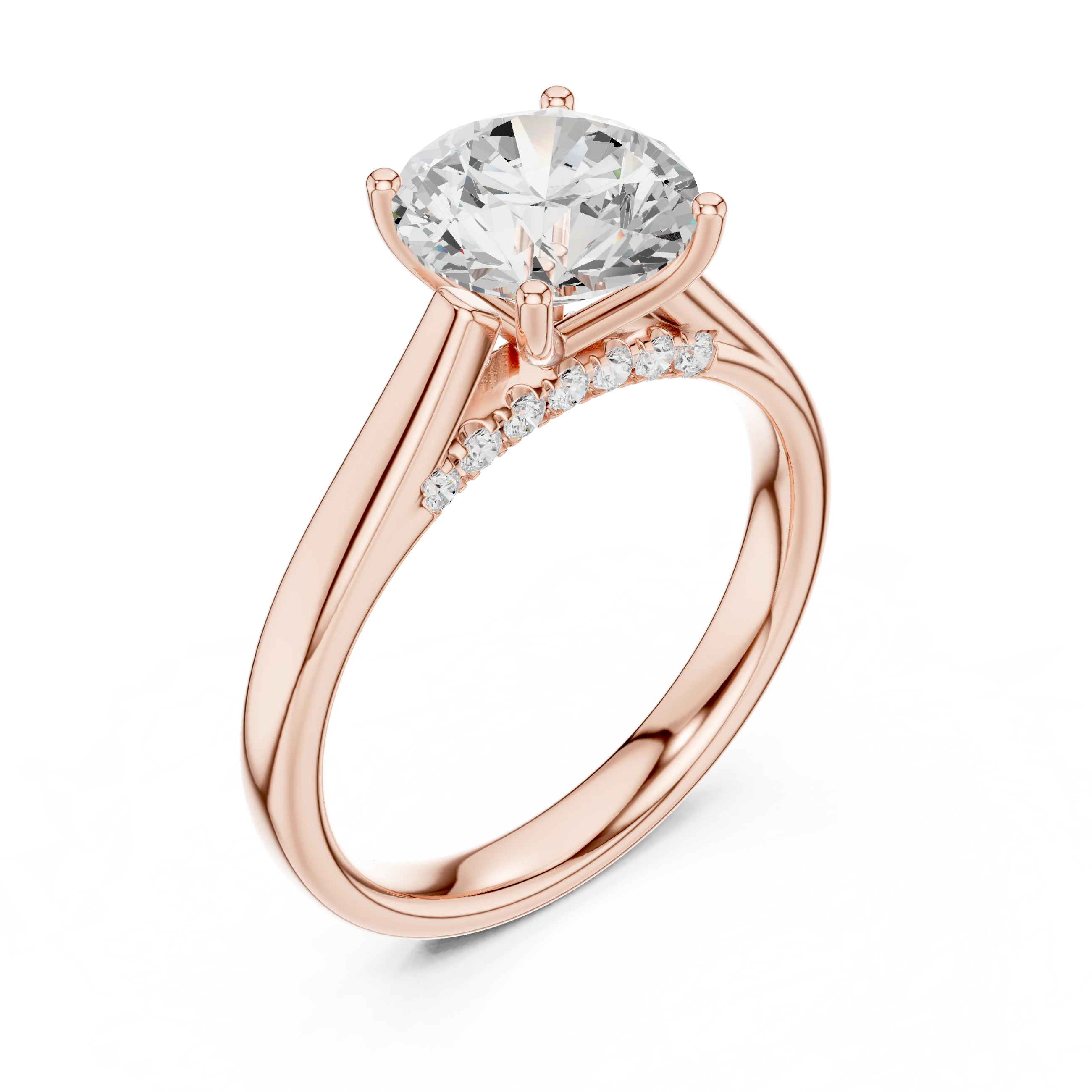 Round Cut Diamond Cathedral Pave Engagement Ring