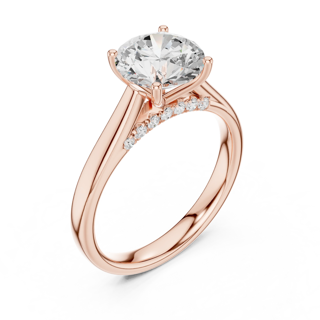 Round Cut Diamond Cathedral Pave Engagement Ring