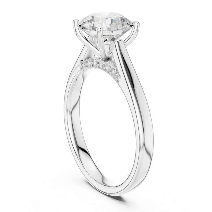 Round Cut Diamond Cathedral Pave Engagement Ring