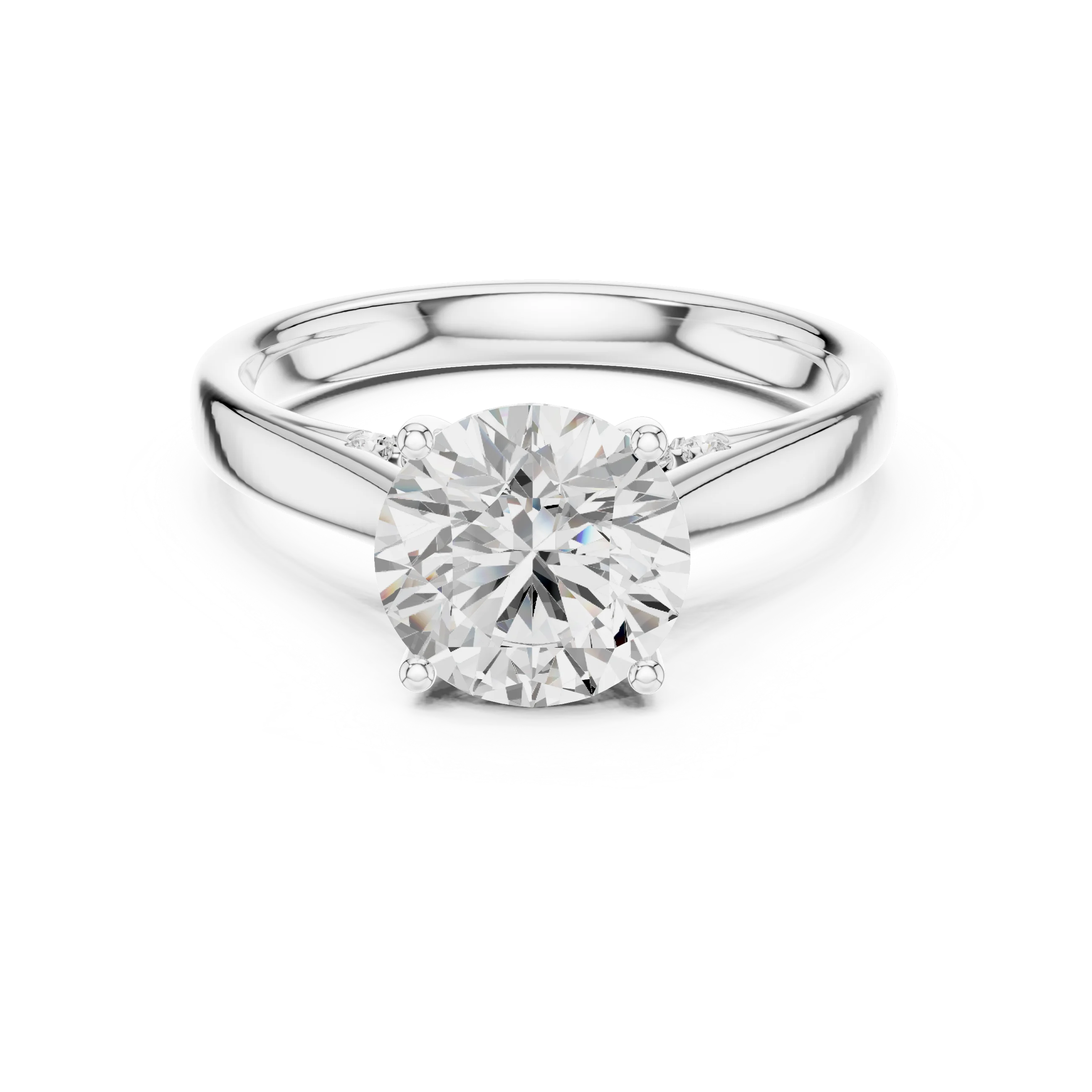 Round Cut Diamond Cathedral Pave Engagement Ring