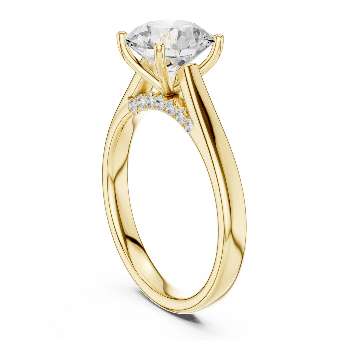 Round Cut Diamond Cathedral Pave Engagement Ring