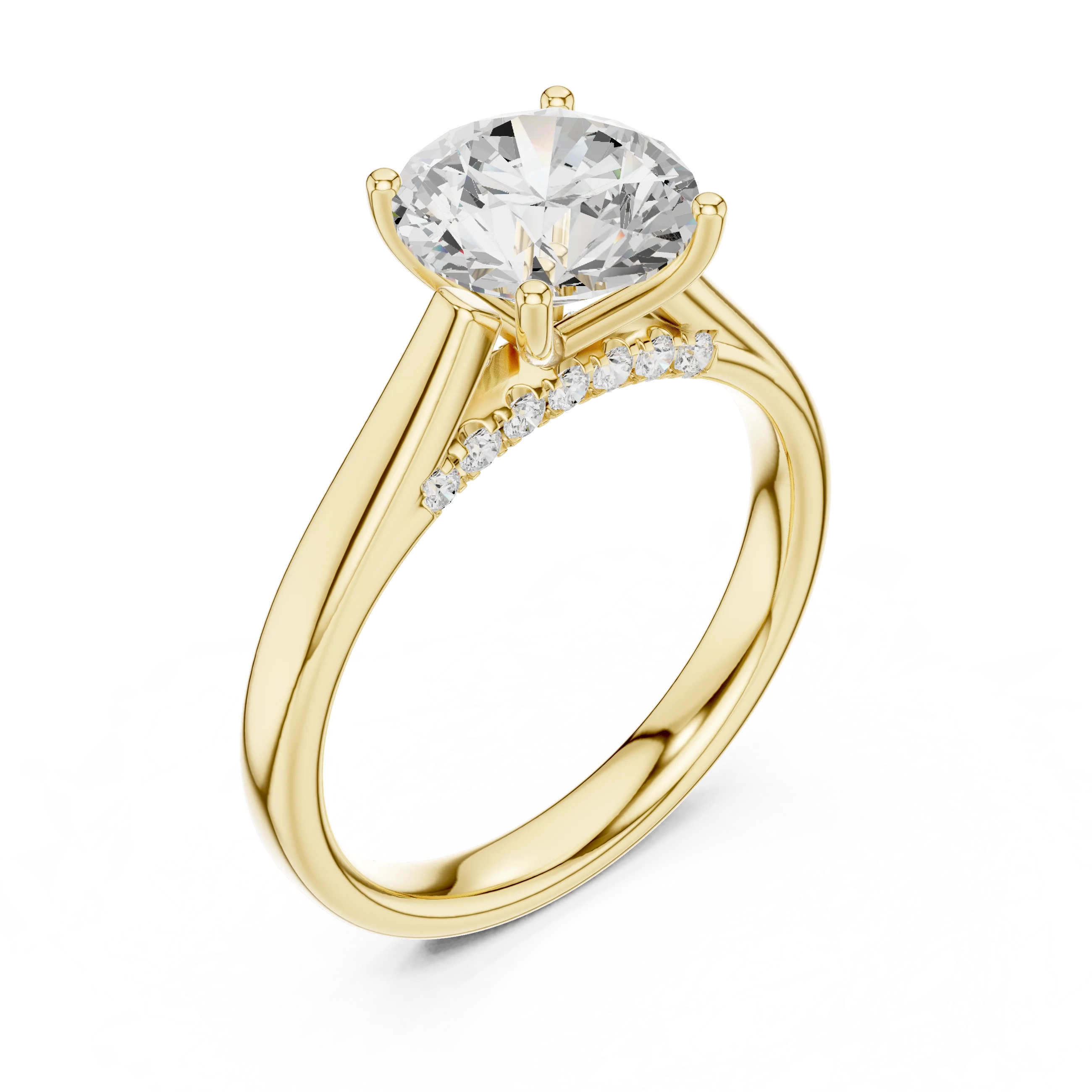 Round Cut Diamond Cathedral Pave Engagement Ring