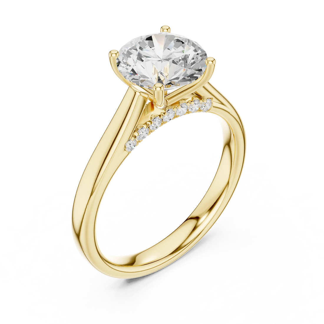 Round Cut Diamond Cathedral Pave Engagement Ring