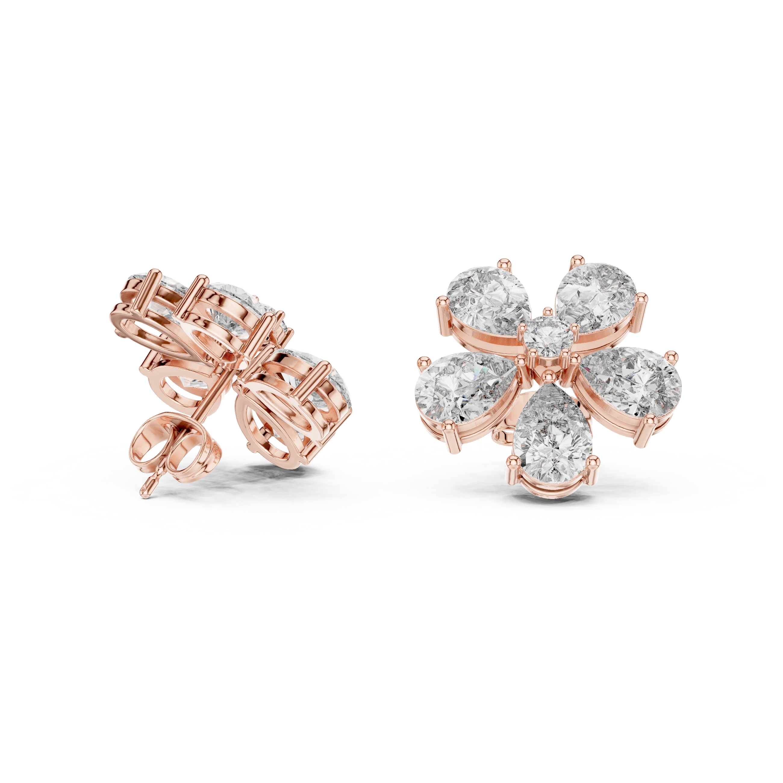 Rosé Petal Lab-Grown Diamond Floral Stud Earrings