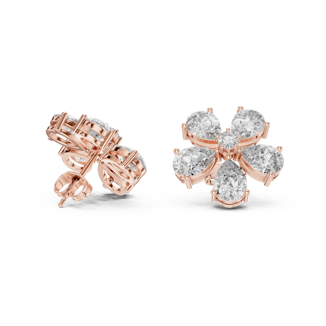 Rosé Petal Lab-Grown Diamond Floral Stud Earrings