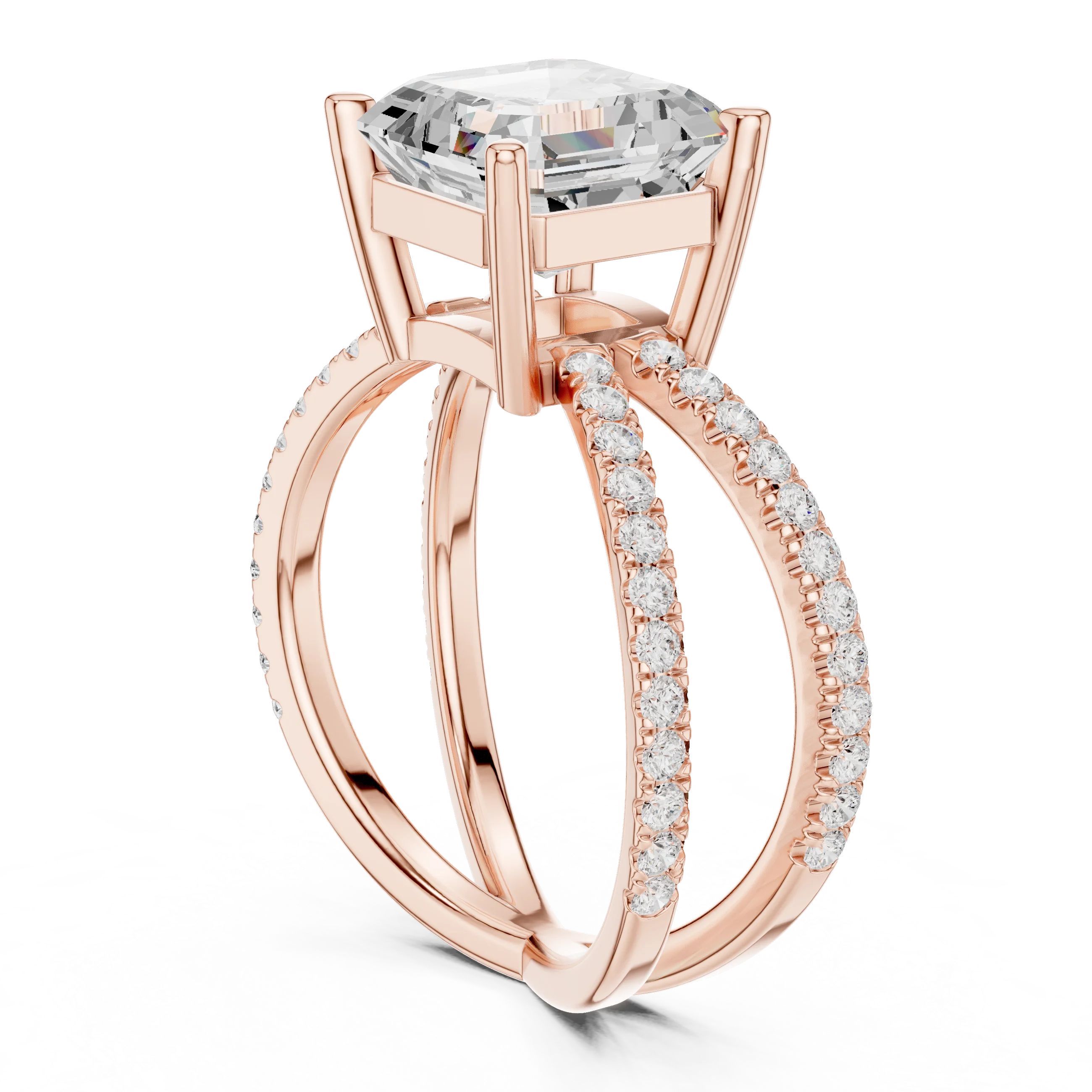 Asscher Cut Diamond Split Shank Engagement Ring