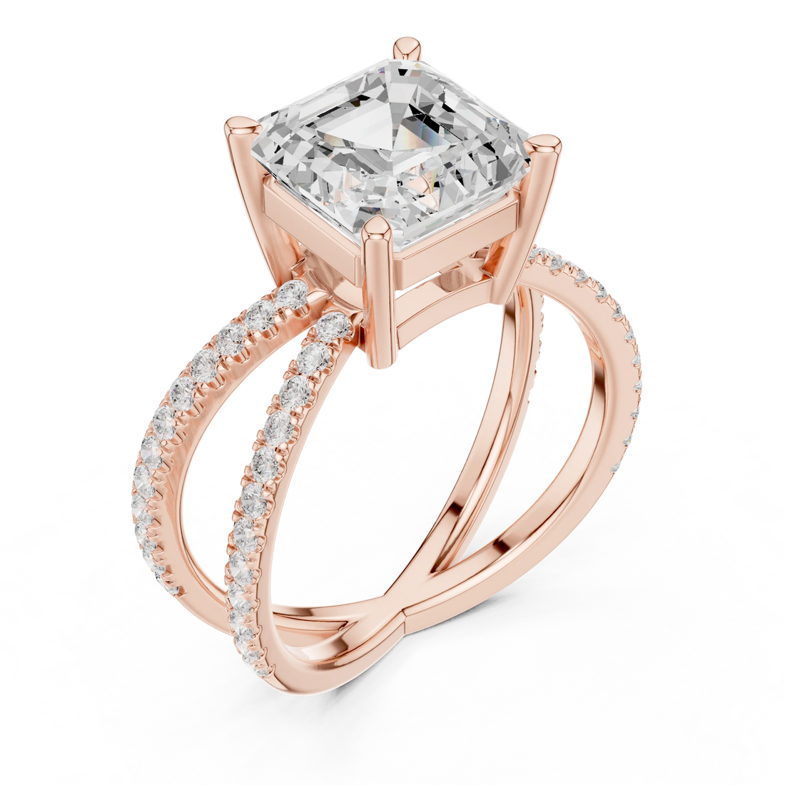 Asscher Cut Diamond Split Shank Engagement Ring