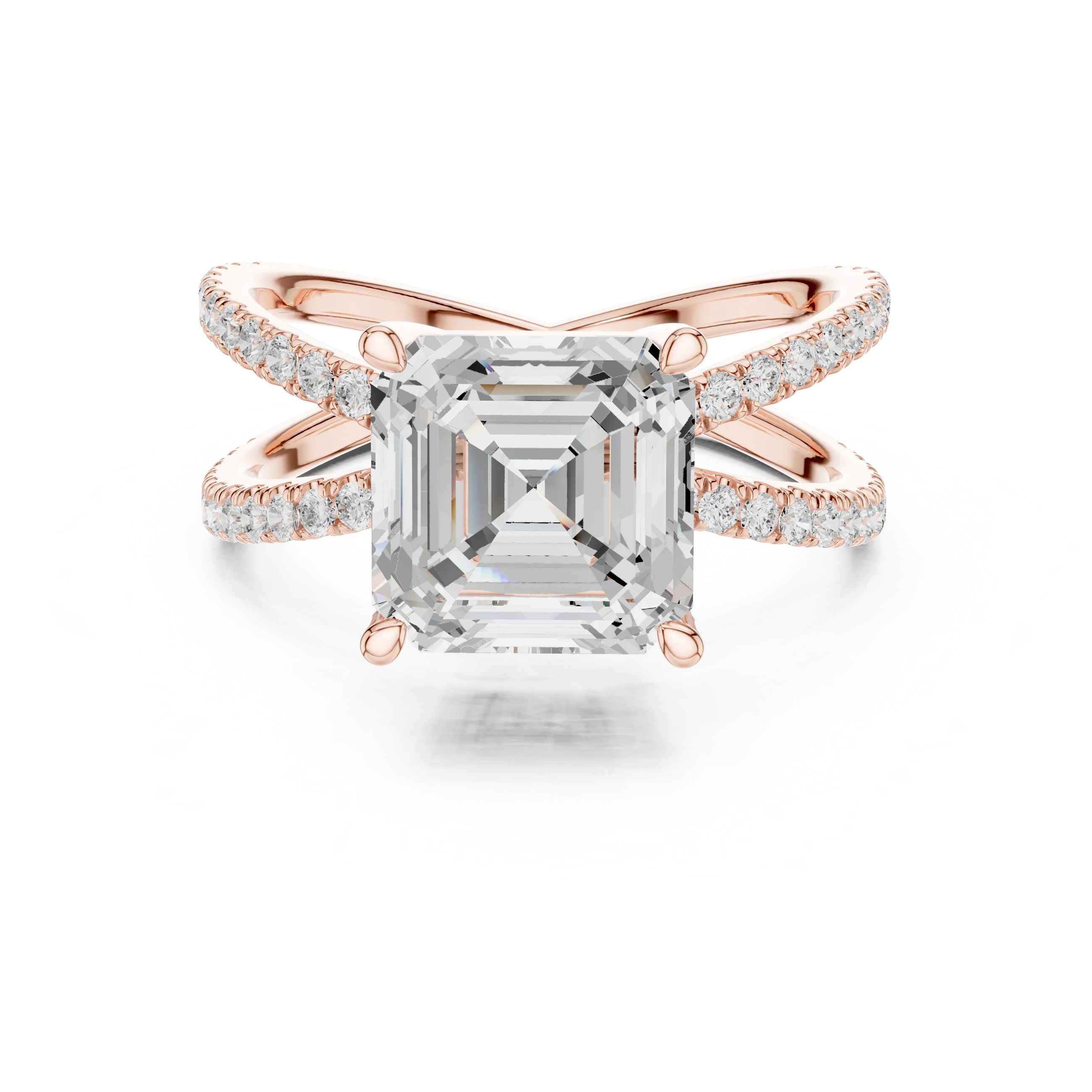 Asscher Cut Diamond Split Shank Engagement Ring