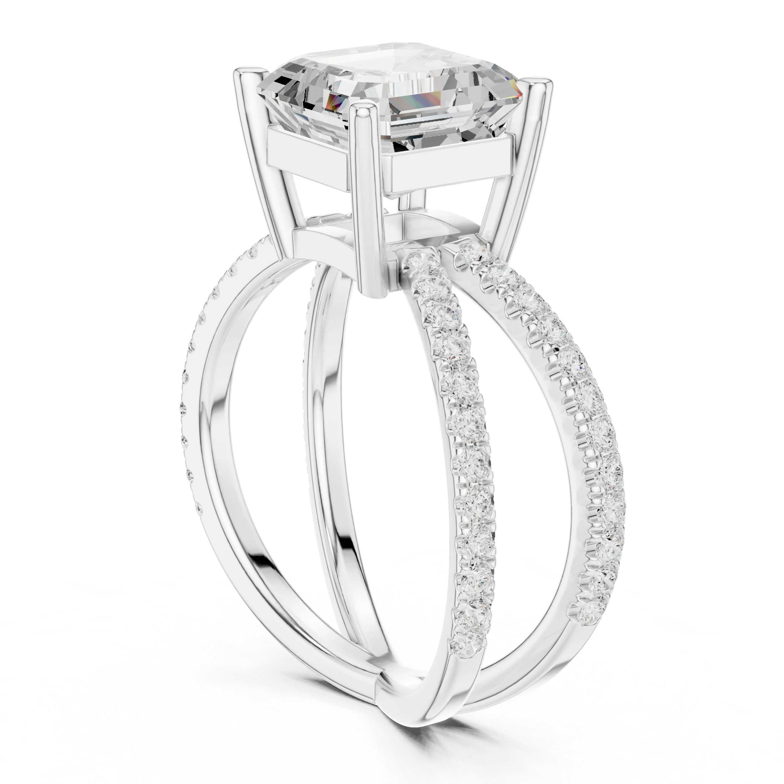 Asscher Cut Diamond Split Shank Engagement Ring