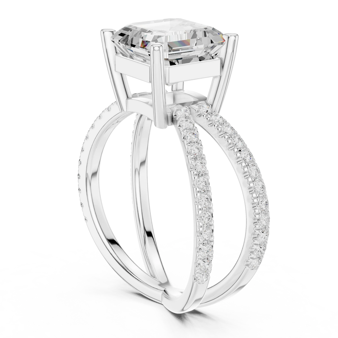 Asscher Cut Diamond Split Shank Engagement Ring