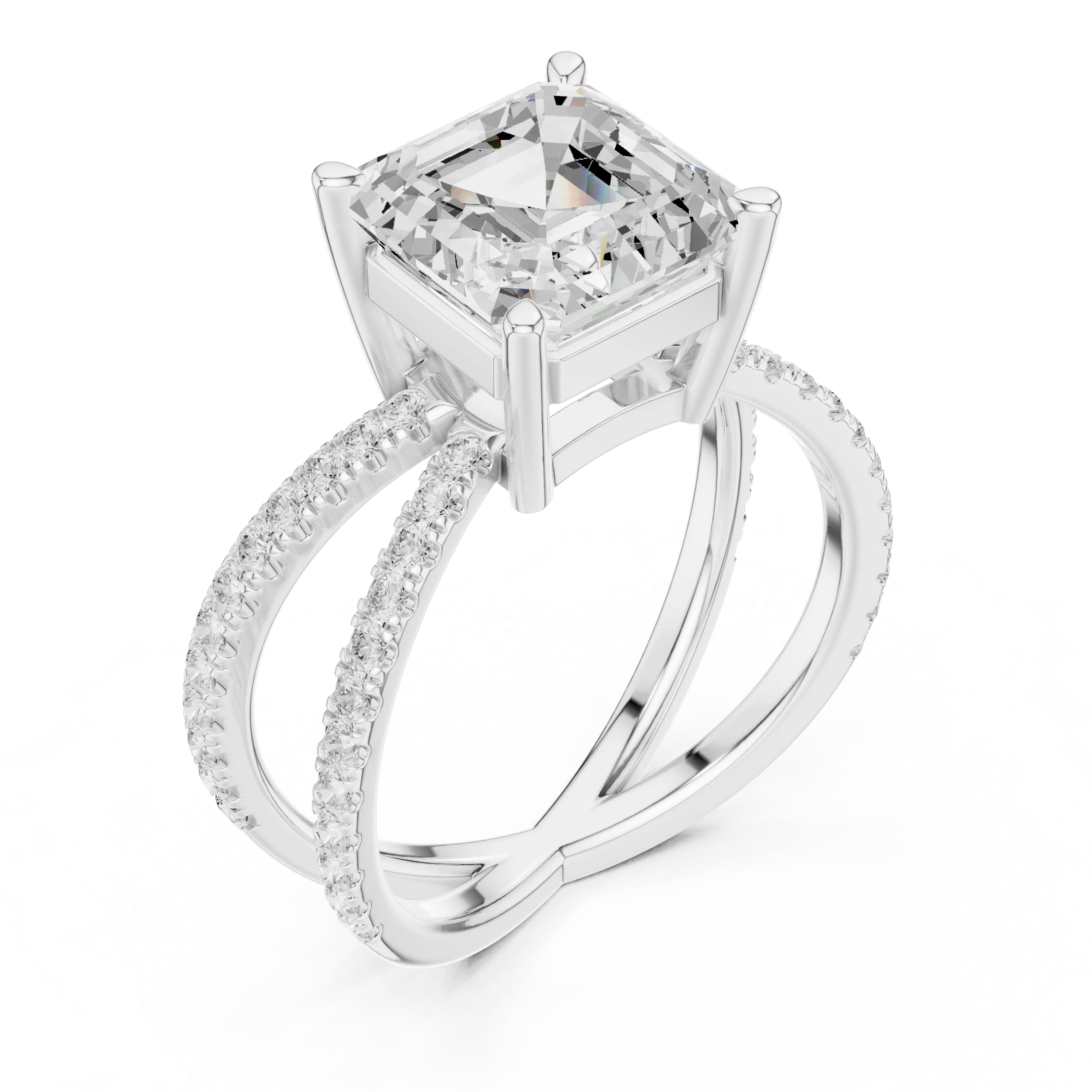 Asscher Cut Diamond Split Shank Engagement Ring