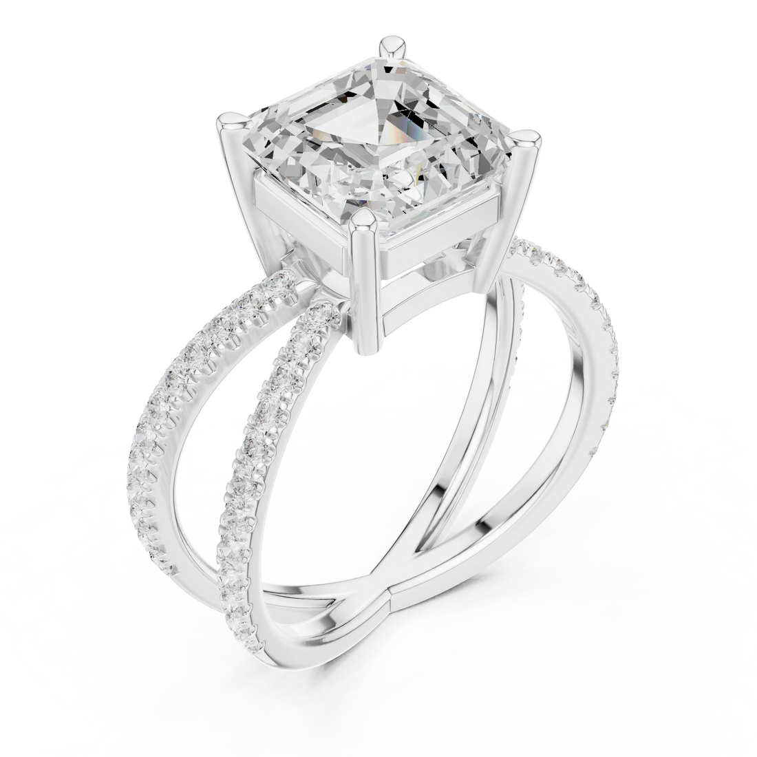 Asscher Cut Diamond Split Shank Engagement Ring