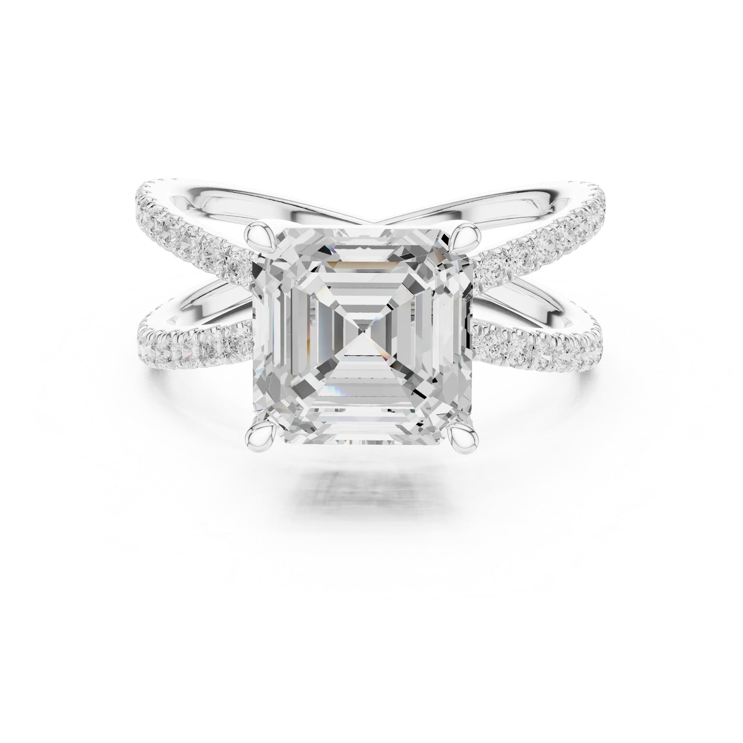 Asscher Cut Diamond Split Shank Engagement Ring