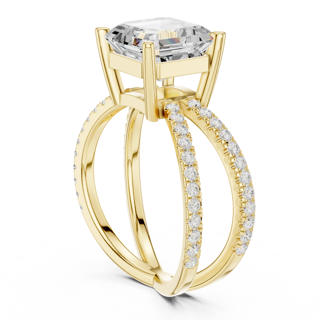 Asscher Cut Diamond Split Shank Engagement Ring