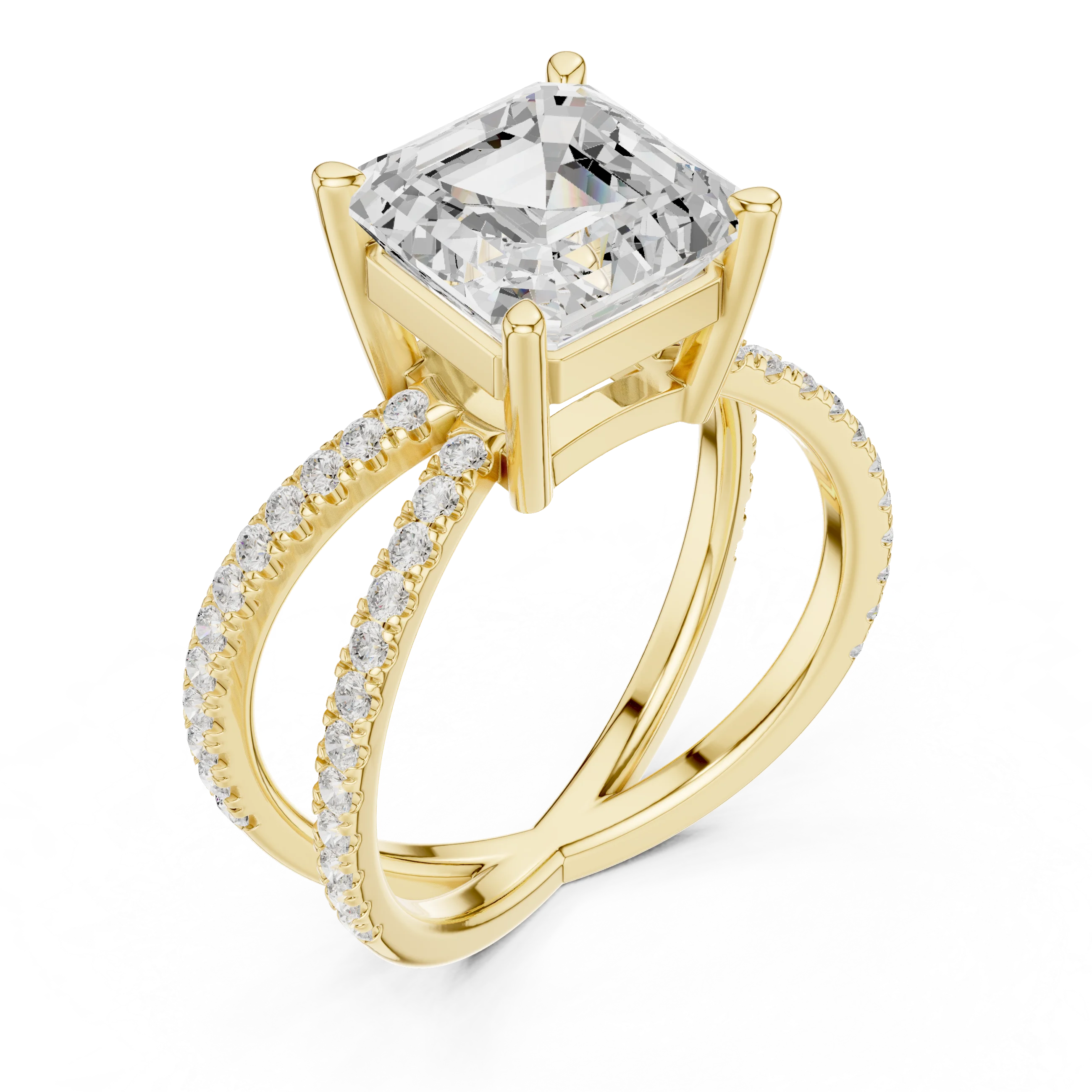 Asscher Cut Diamond Split Shank Engagement Ring