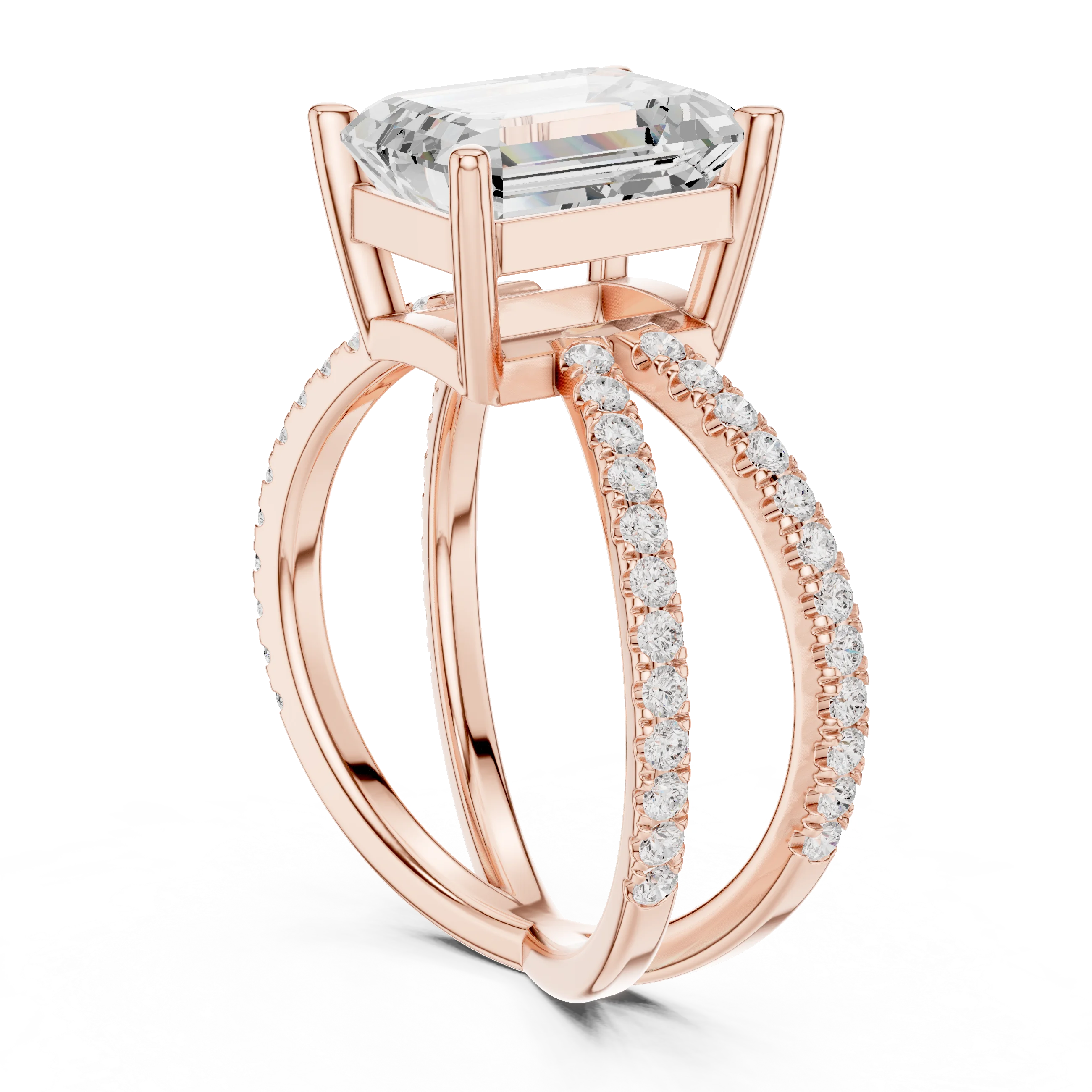 Emerald Cut Diamond Split Shank Engagement Ring