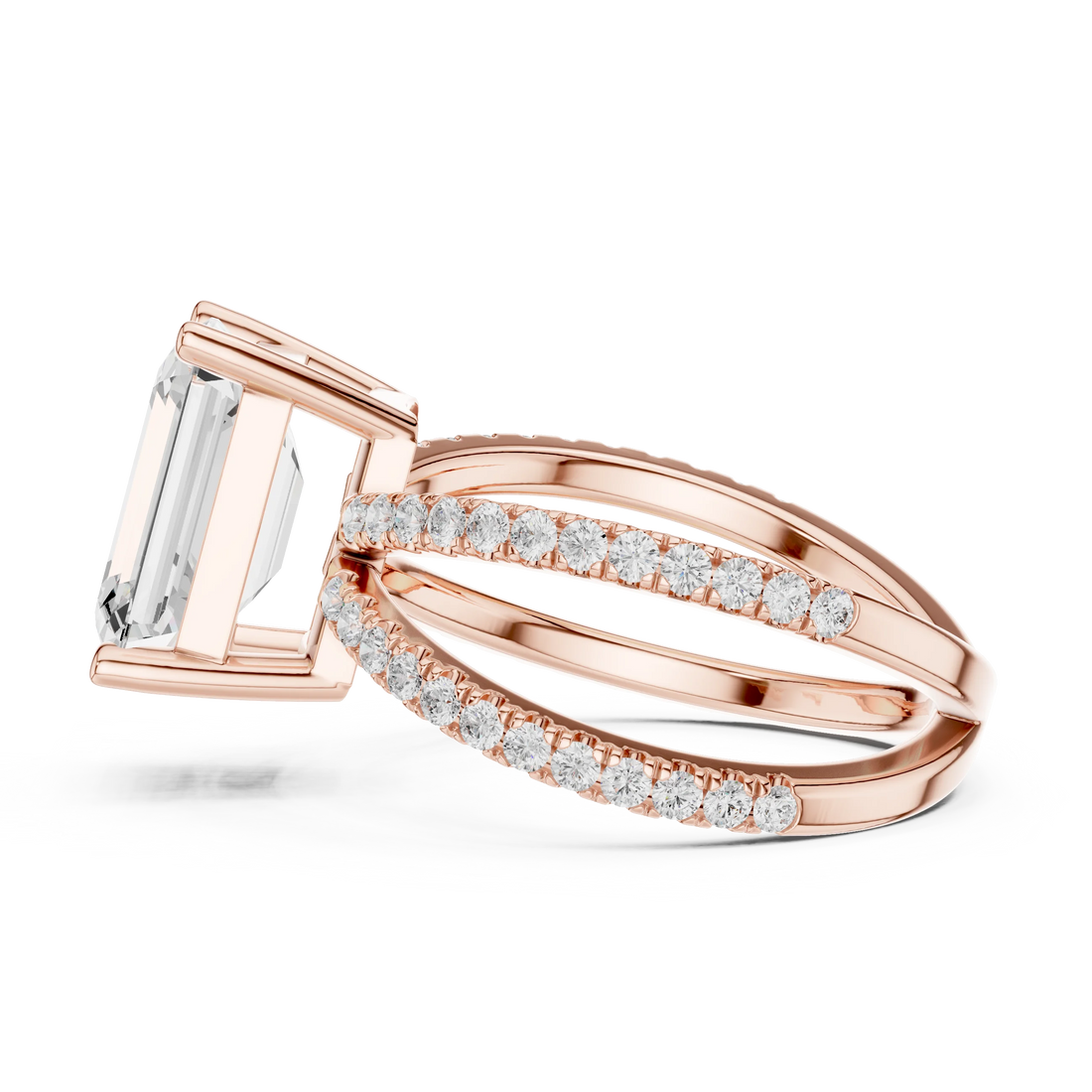 Emerald Cut Diamond Split Shank Engagement Ring