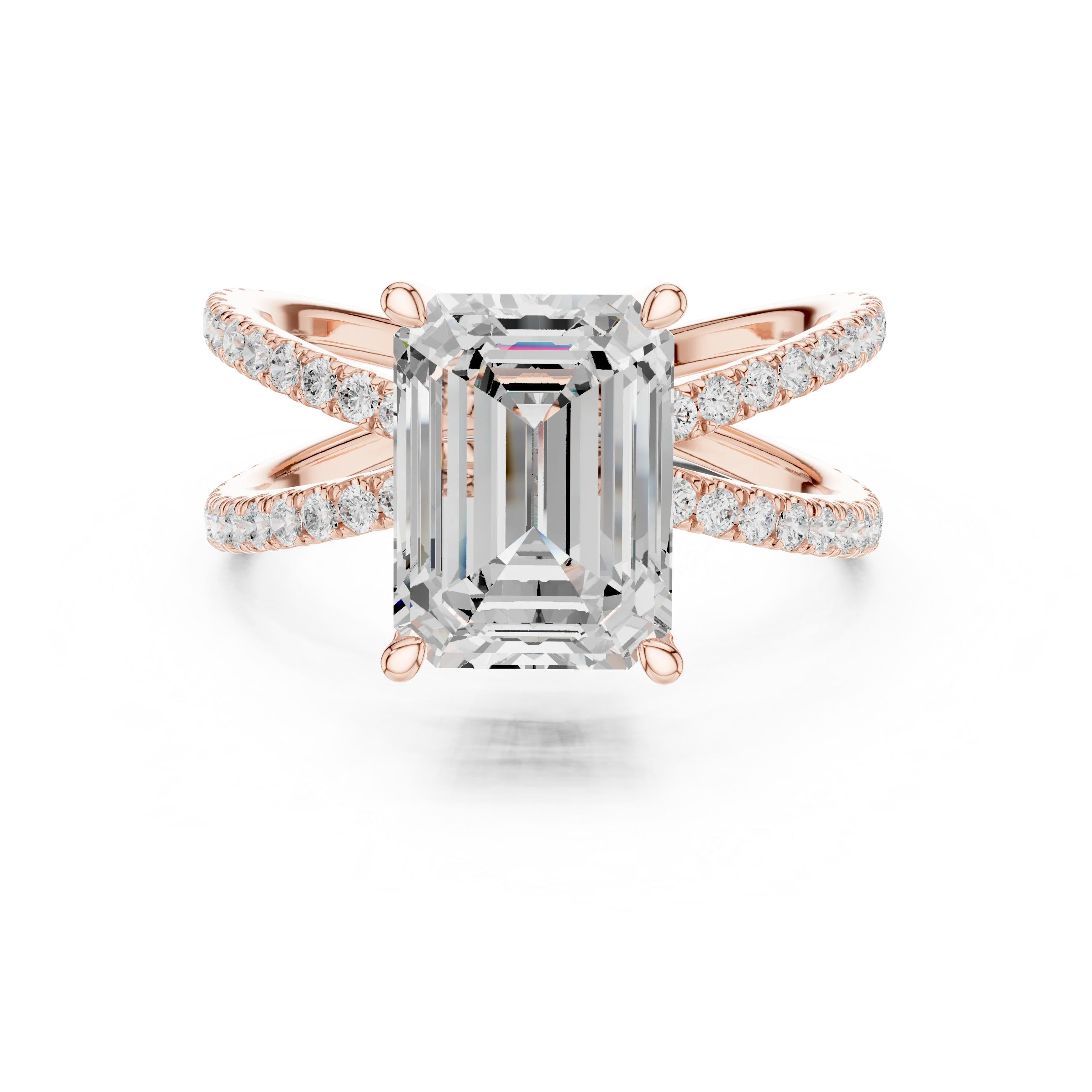 Emerald Cut Diamond Split Shank Engagement Ring