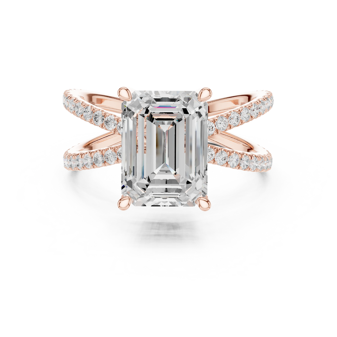 Emerald Cut Diamond Split Shank Engagement Ring