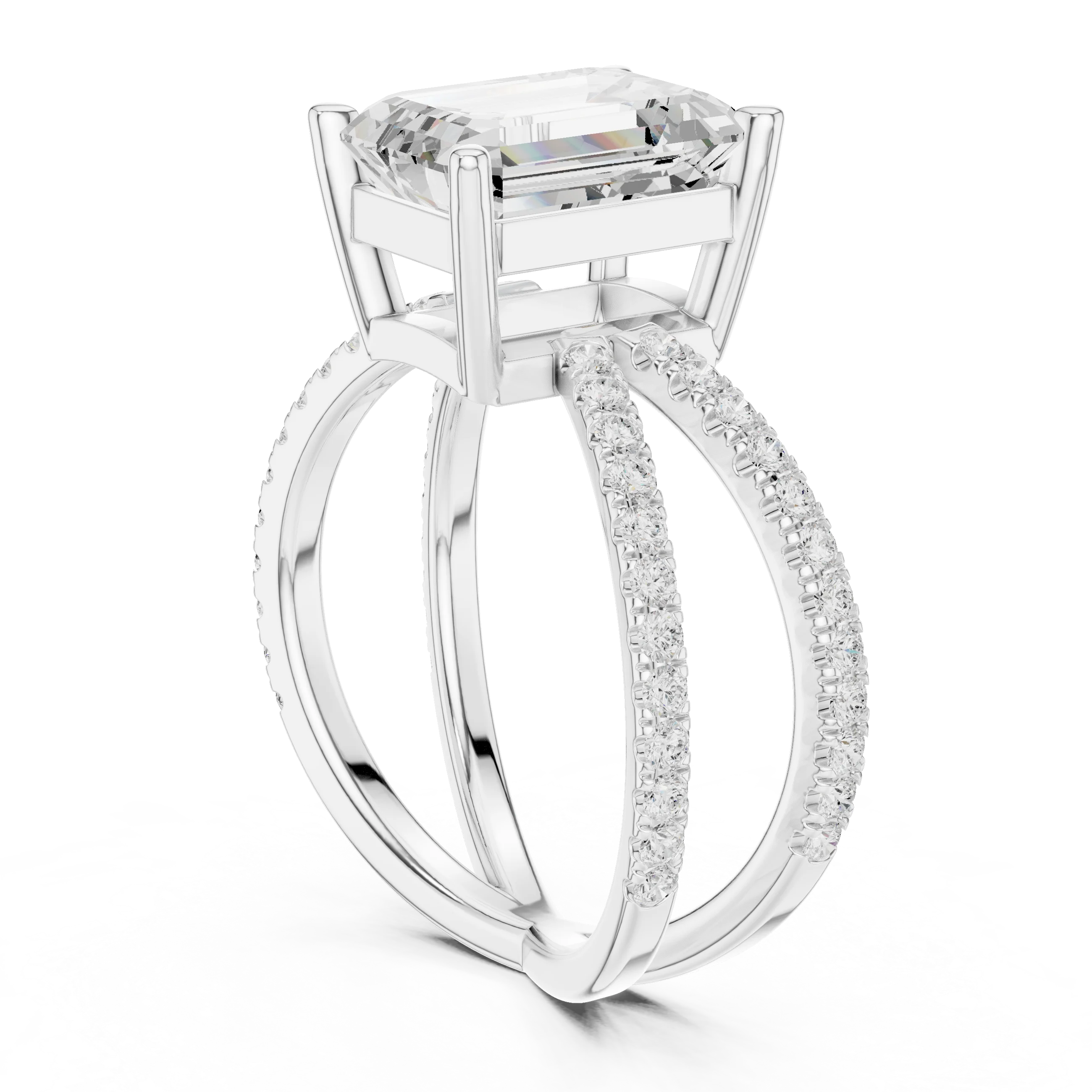 Emerald Cut Diamond Split Shank Engagement Ring