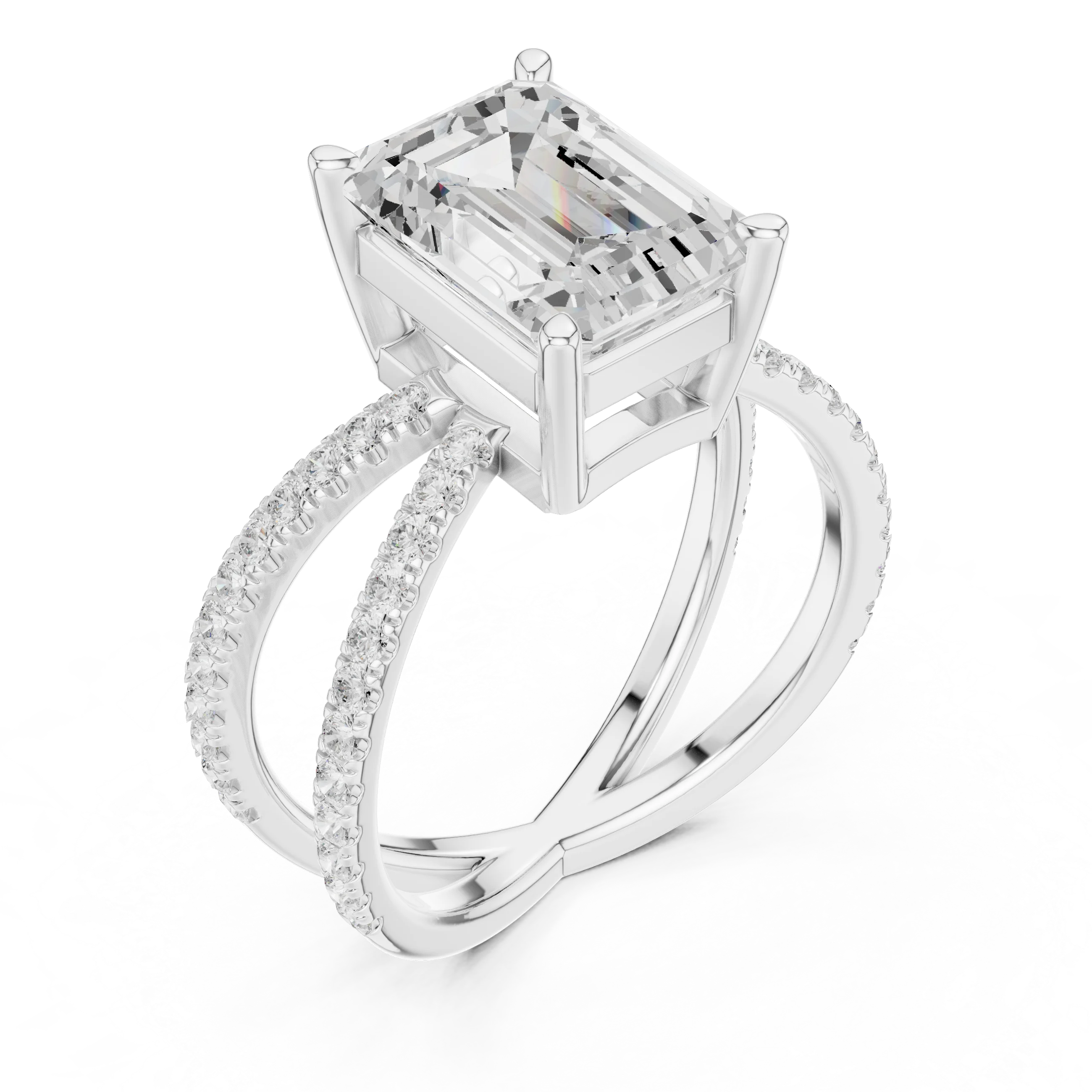 Emerald Cut Diamond Split Shank Engagement Ring