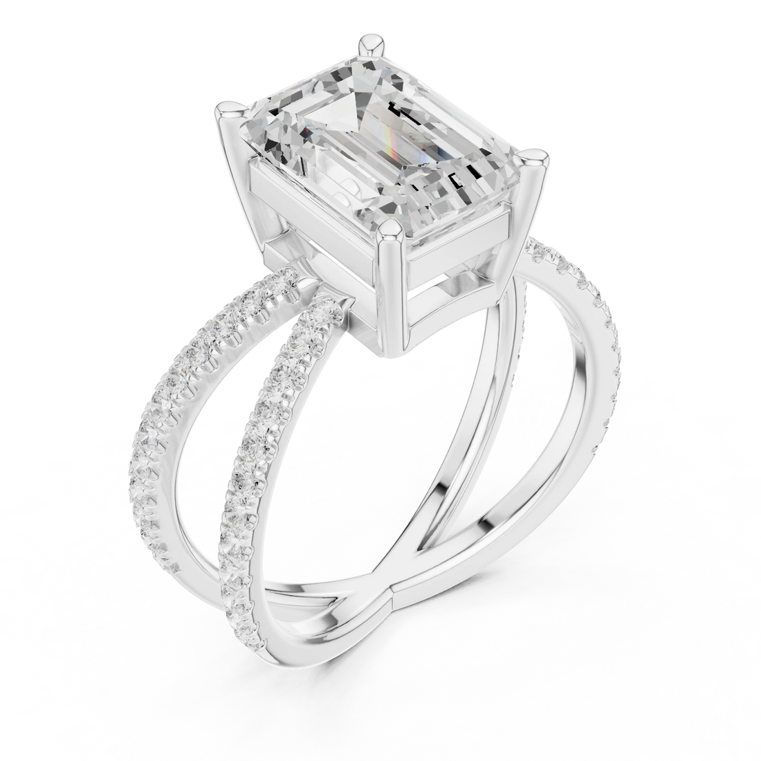 Emerald Cut Diamond Split Shank Engagement Ring