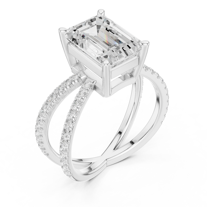 Emerald Cut Diamond Split Shank Engagement Ring