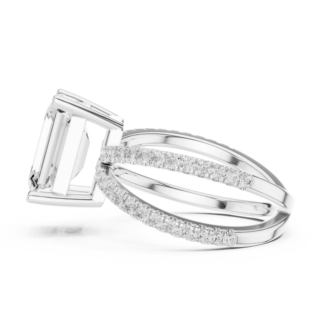 Emerald Cut Diamond Split Shank Engagement Ring