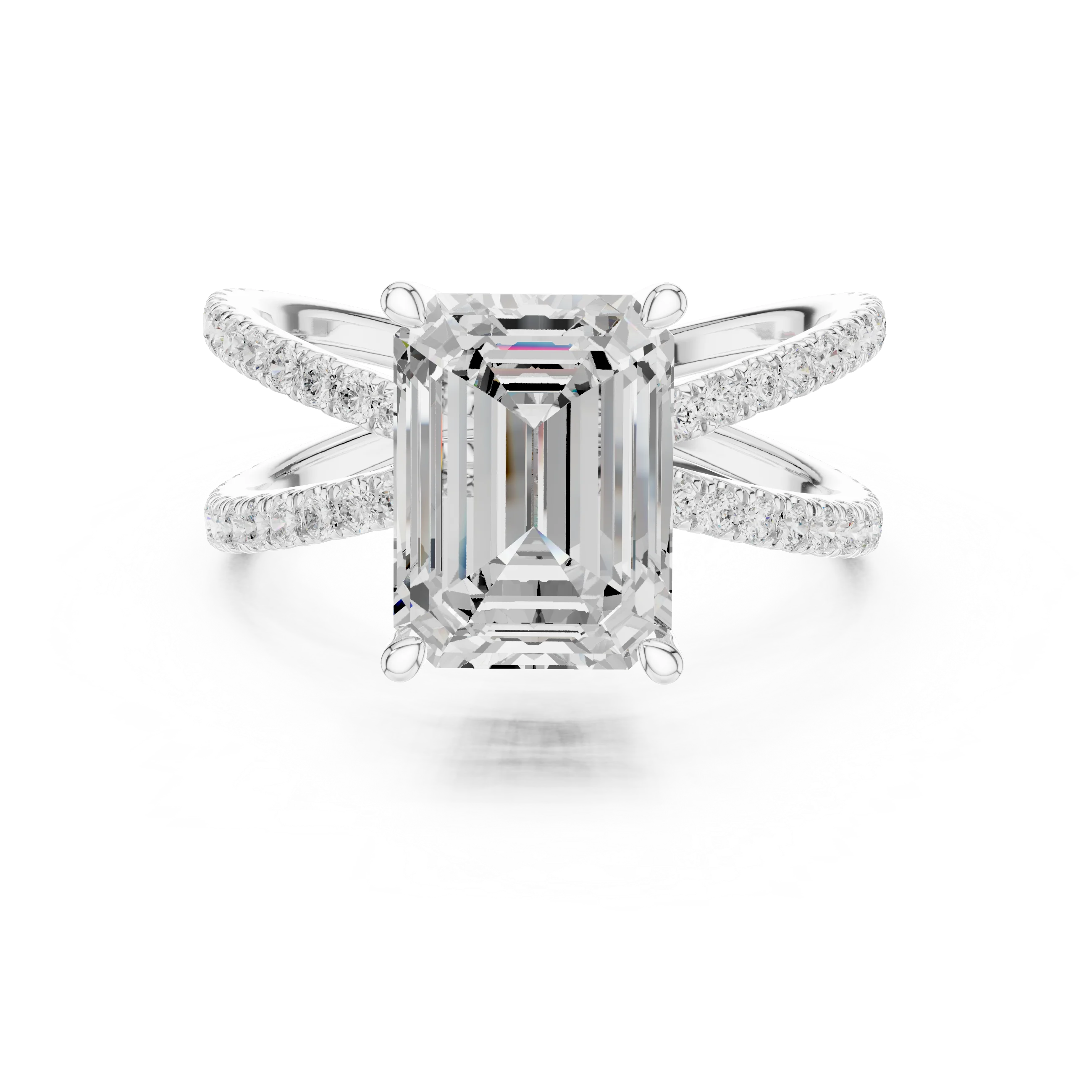 Emerald Cut Diamond Split Shank Engagement Ring
