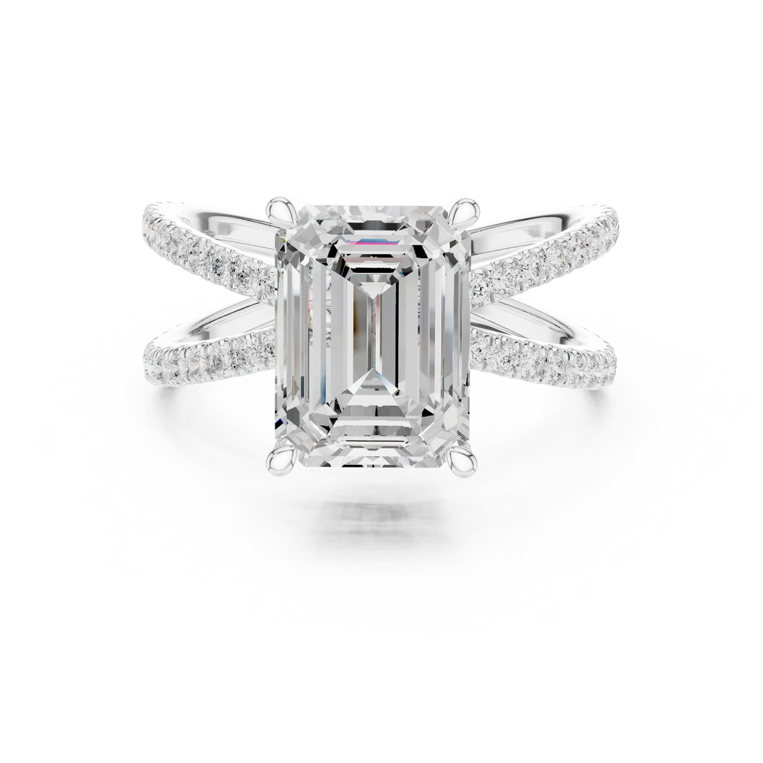 Emerald Cut Diamond Split Shank Engagement Ring
