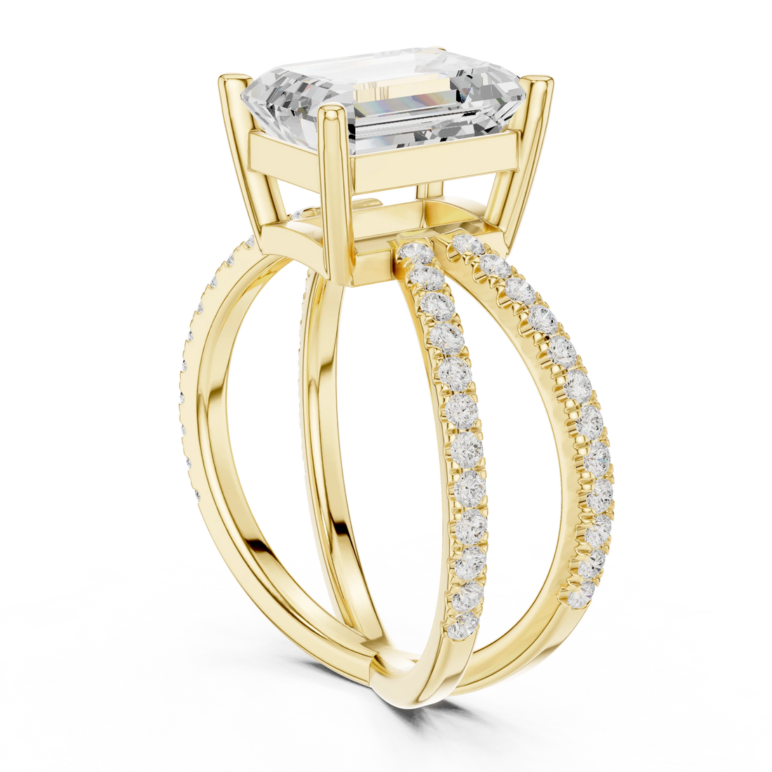 Emerald Cut Diamond Split Shank Engagement Ring
