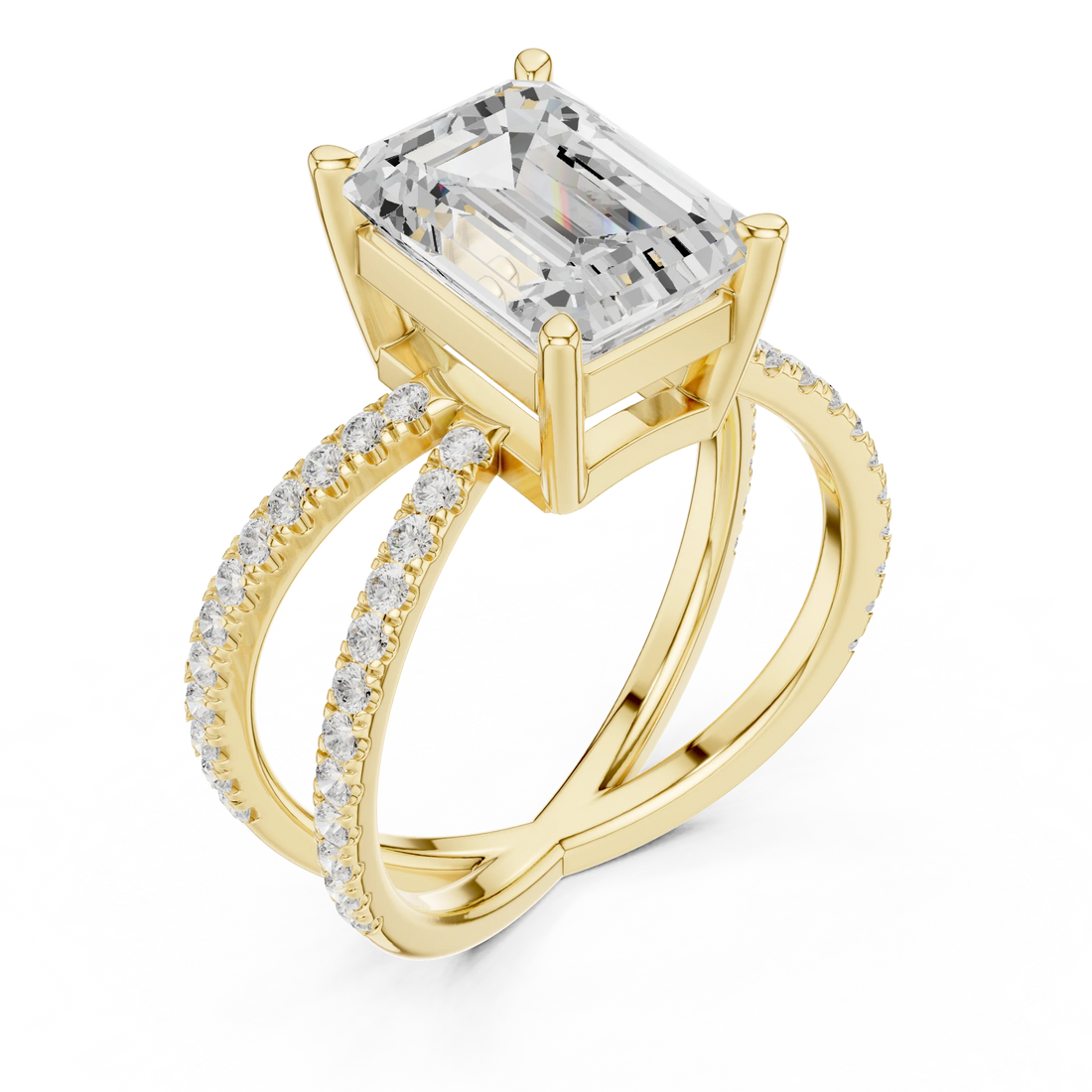 Emerald Cut Diamond Split Shank Engagement Ring