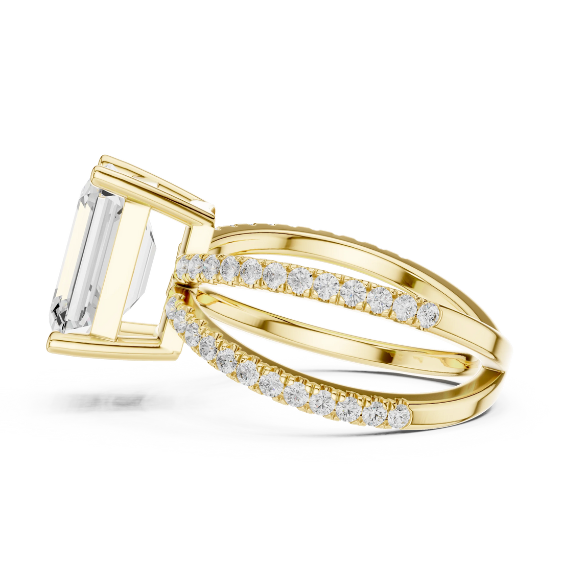 Emerald Cut Diamond Split Shank Engagement Ring