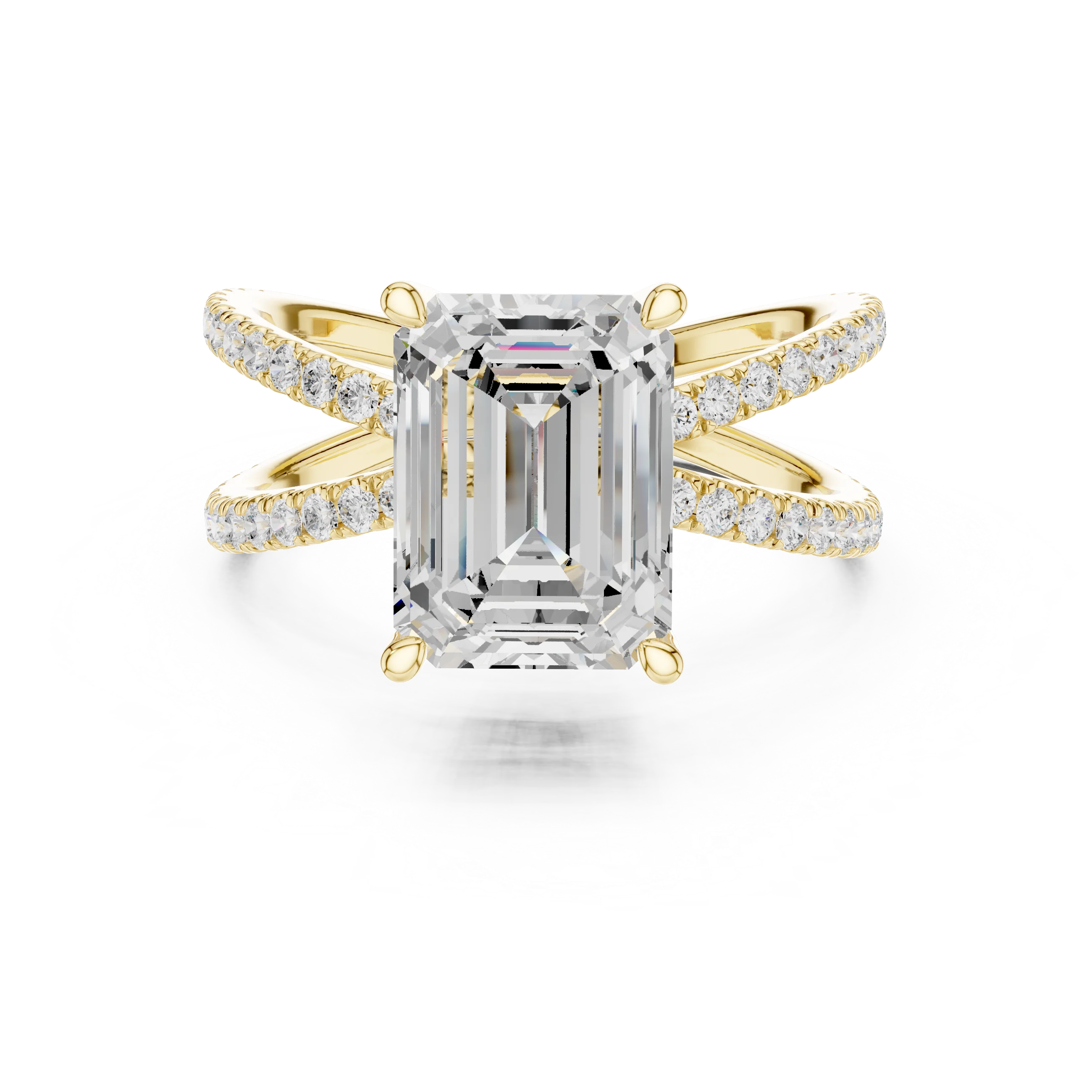 Emerald Cut Diamond Split Shank Engagement Ring
