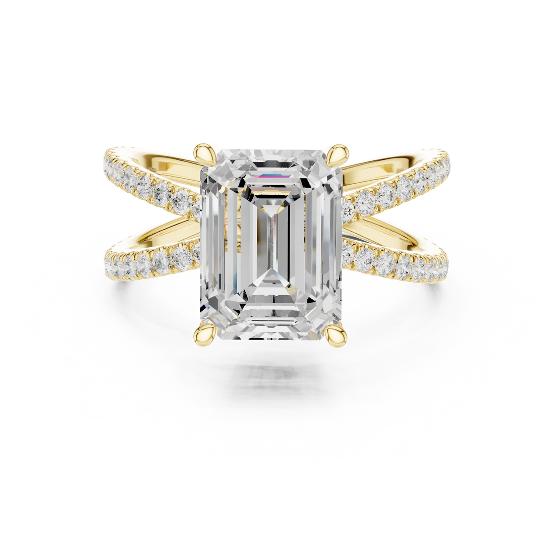 Emerald Cut Diamond Split Shank Engagement Ring