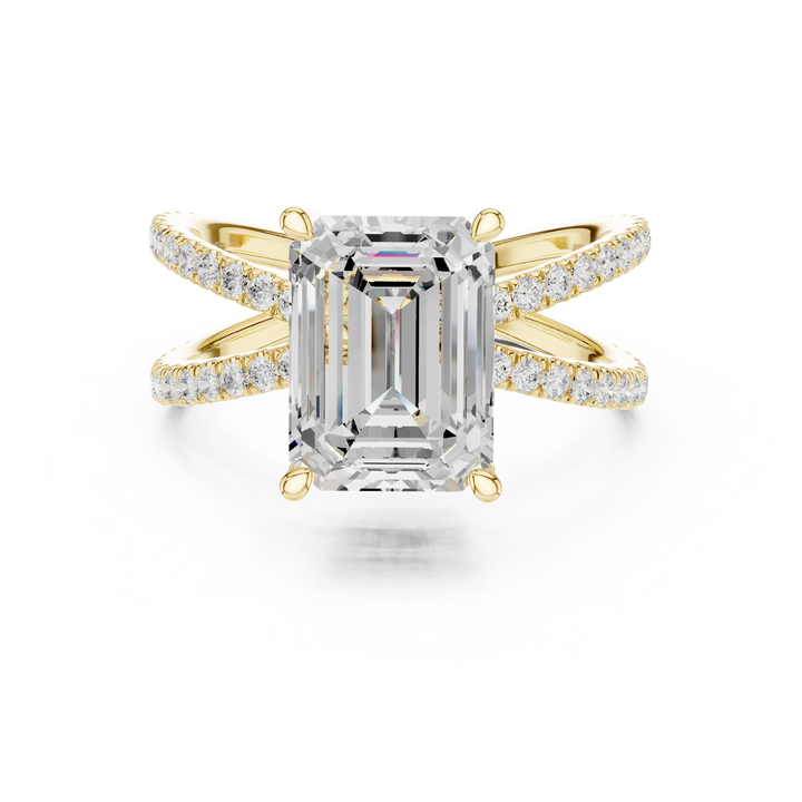 Emerald Cut Diamond Split Shank Engagement Ring