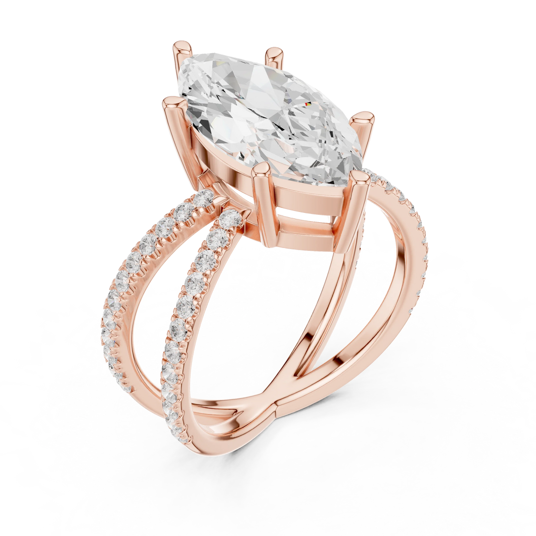 Marquise Cut Diamond Split Shank Engagement Ring