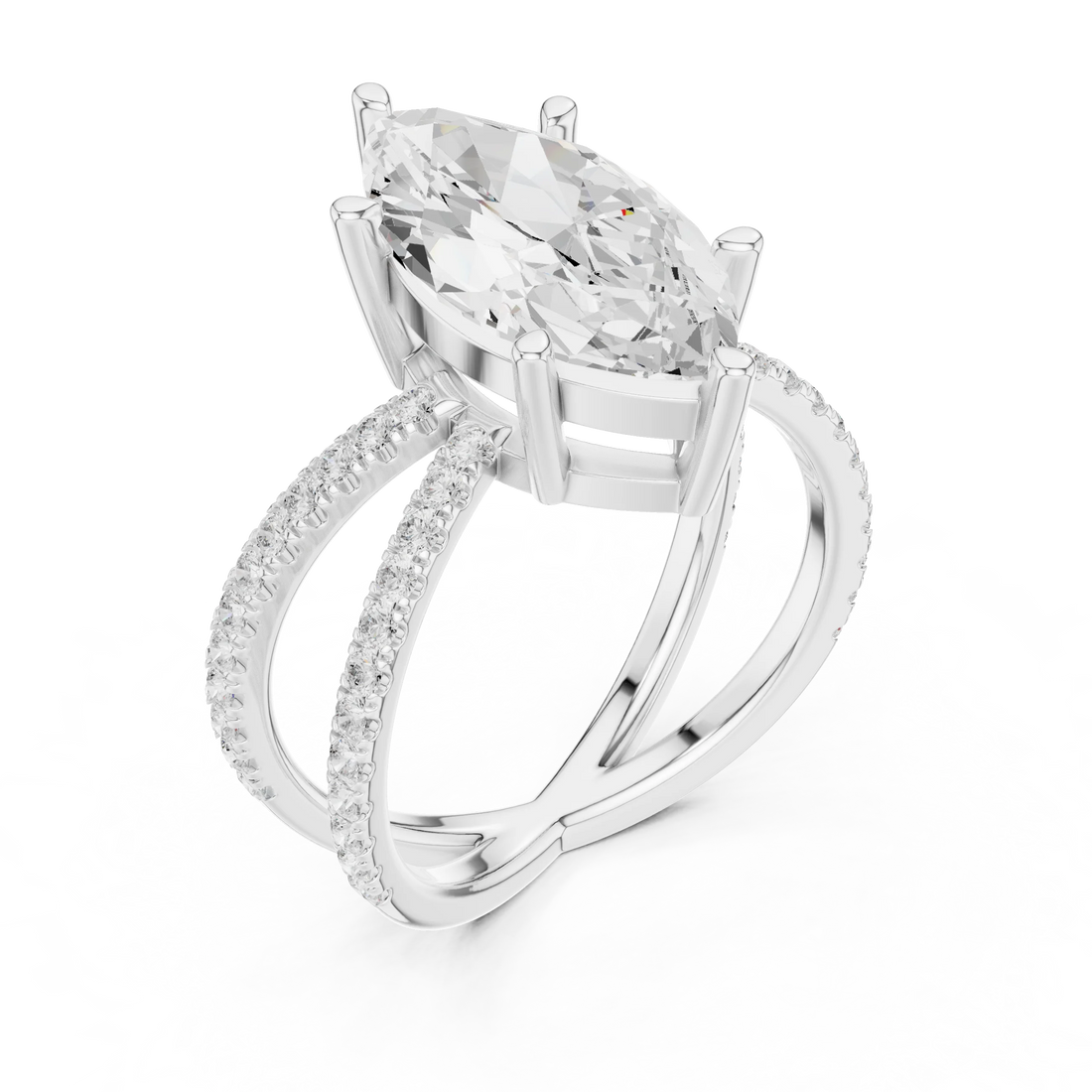 Marquise Cut Diamond Split Shank Engagement Ring