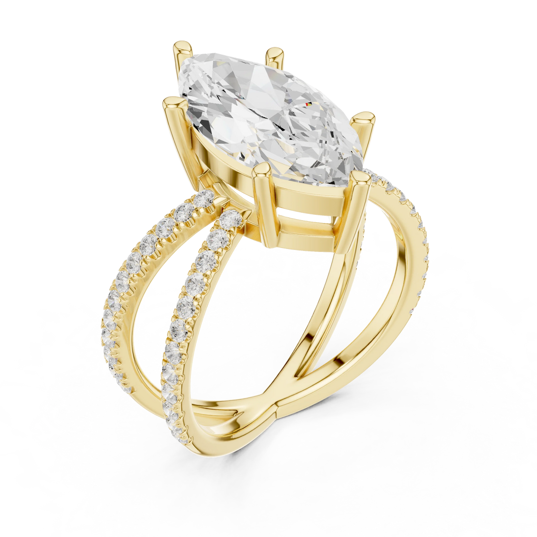 Marquise Cut Diamond Split Shank Engagement Ring