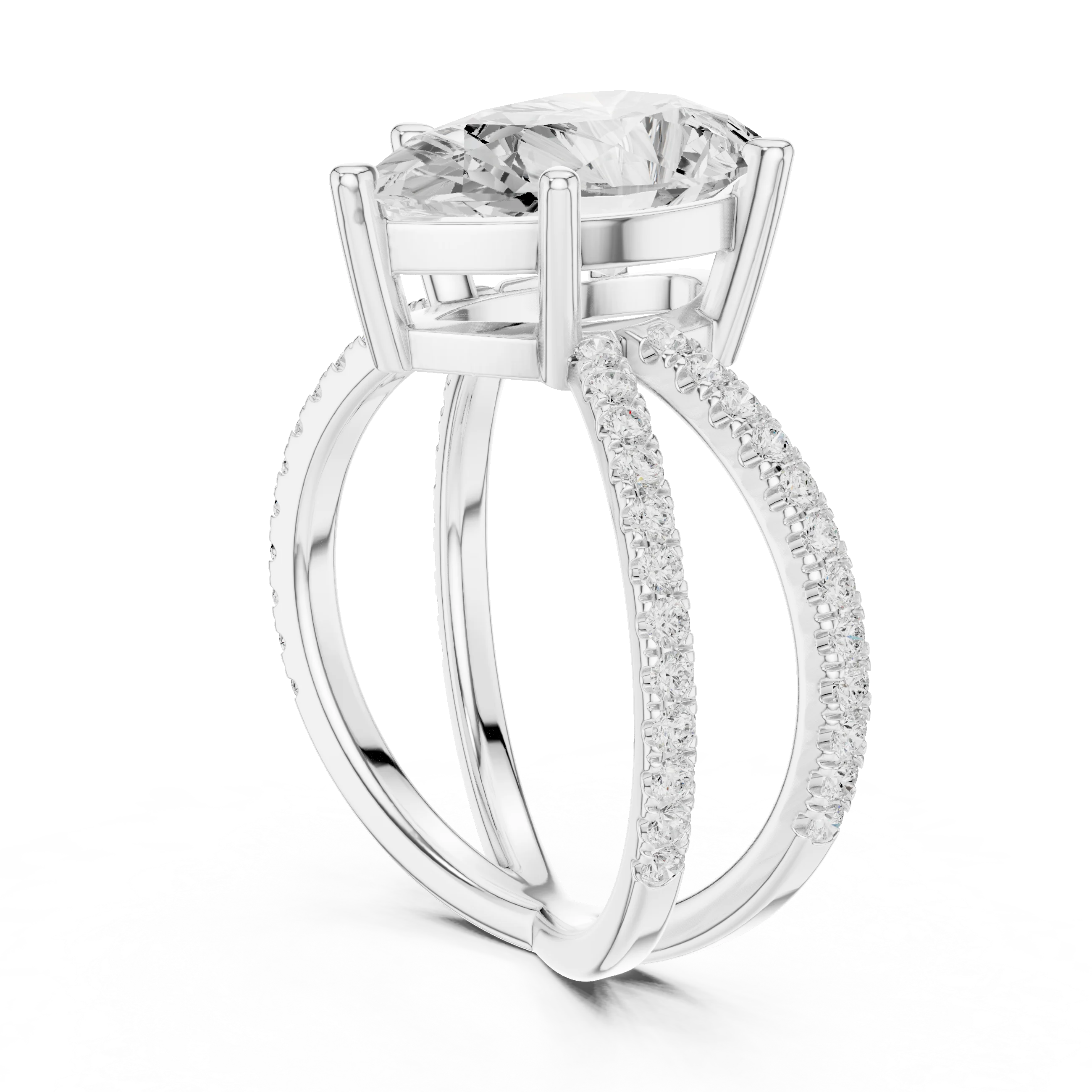 Pear Cut Diamond Split Shank Engagement Ring