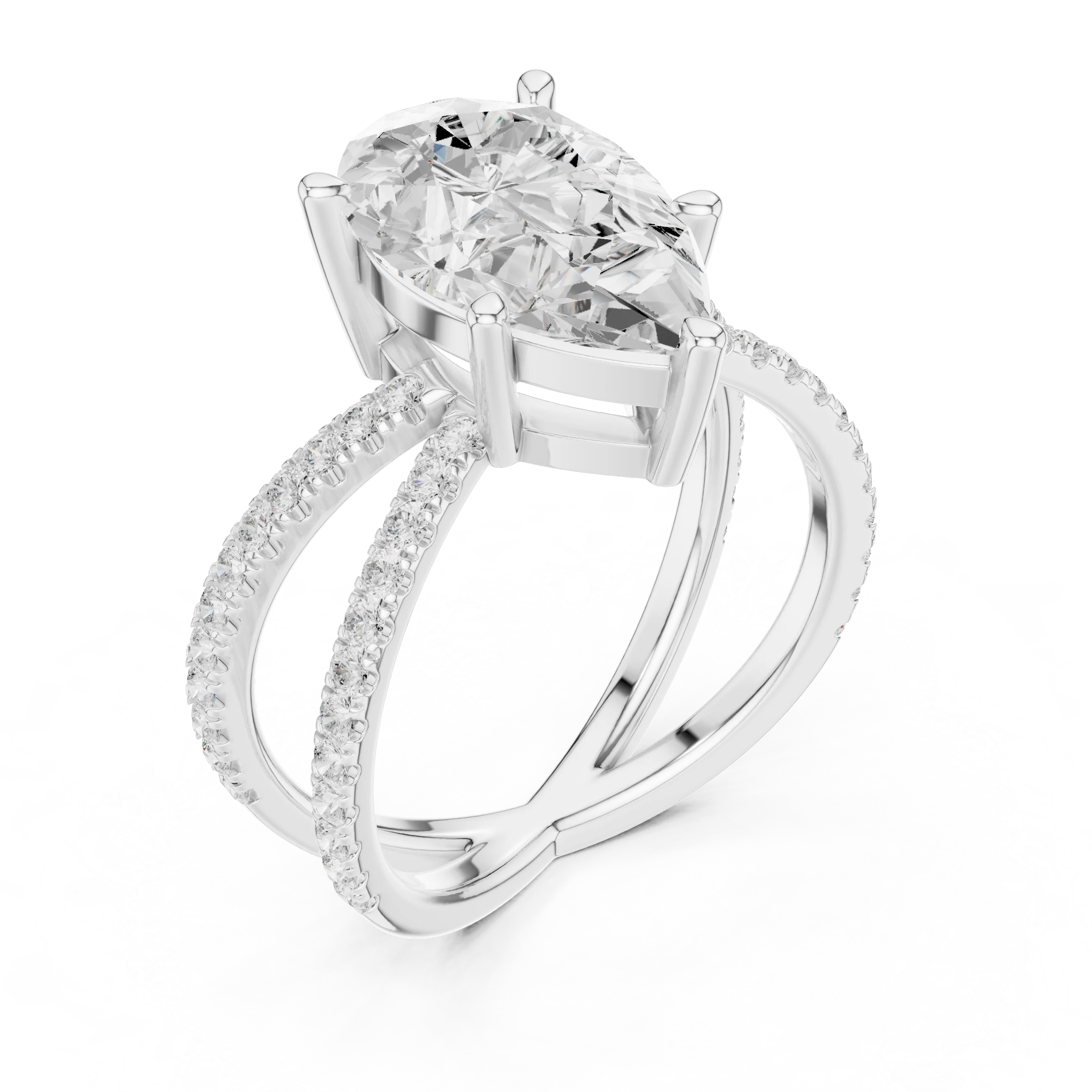 Pear Cut Diamond Split Shank Engagement Ring